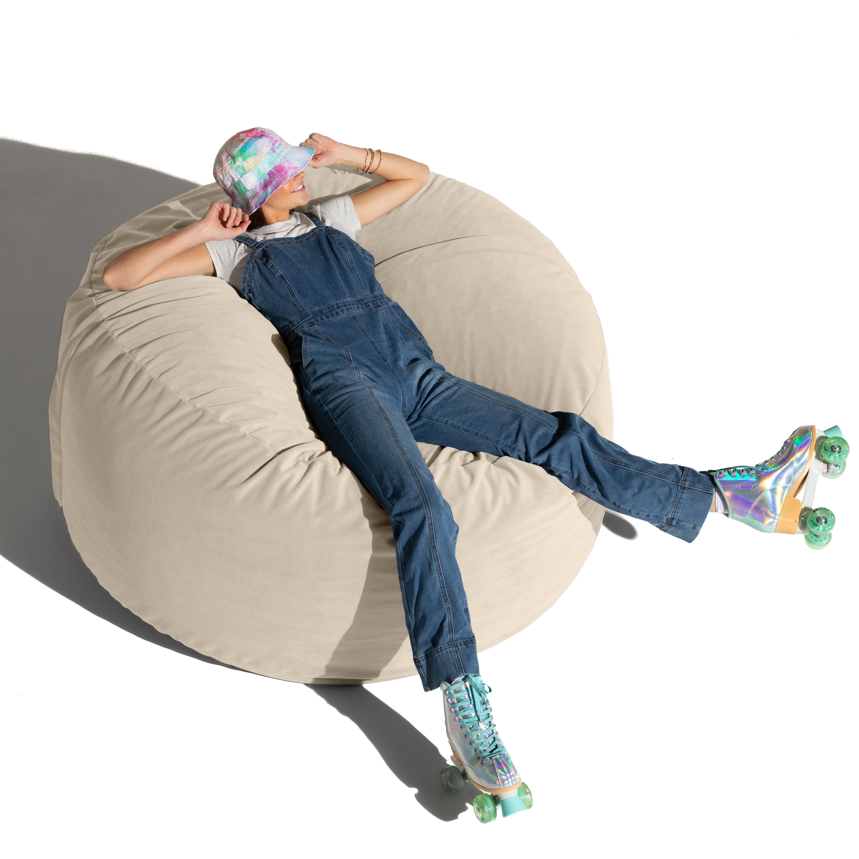 Jaxx 5 Foot Saxx - Large Round Bean Bag Chair for Adults - Lush Velvet Ivory