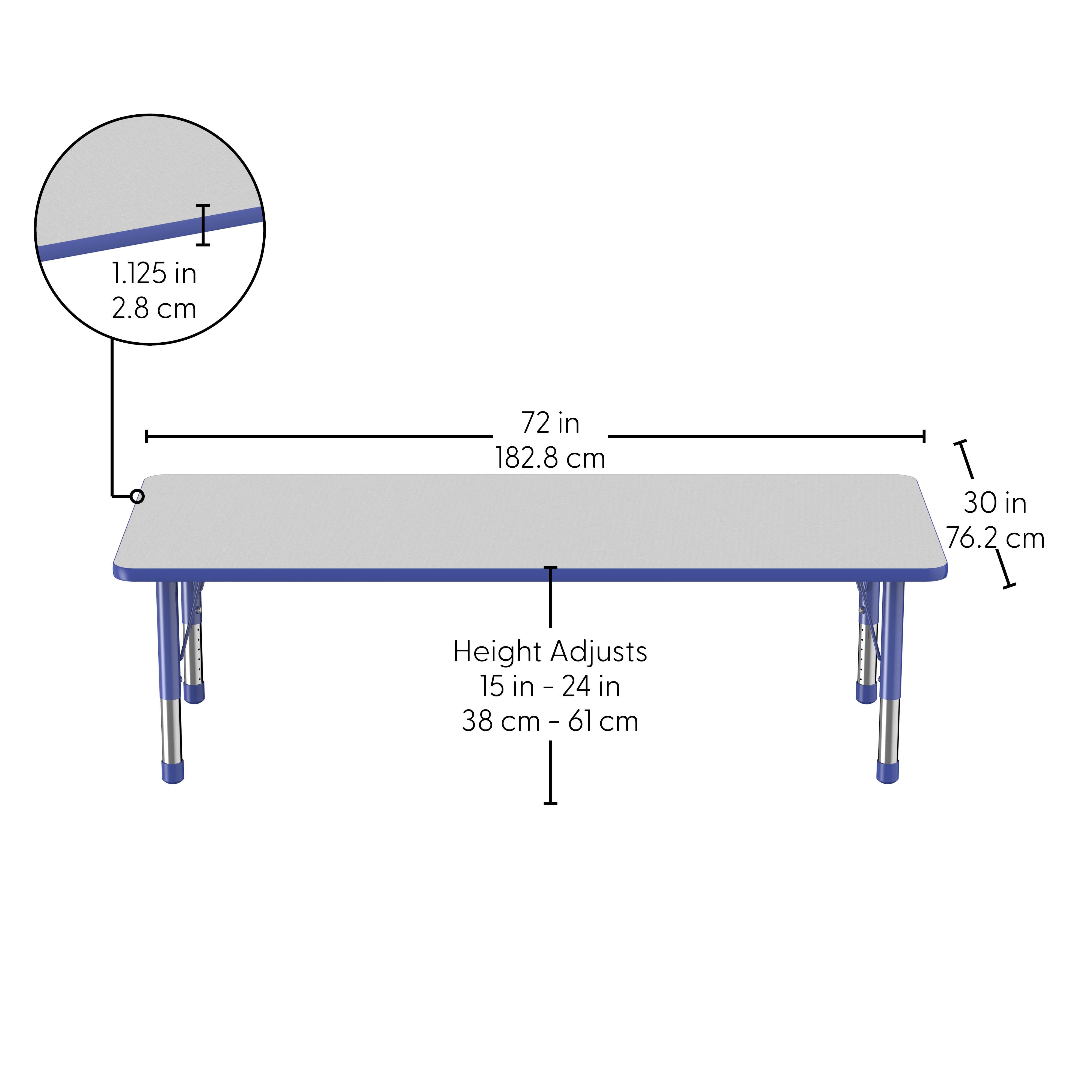 30" x 72" Rectangle Thermofused Activity Table with Adjustable Chunky Legs - Gray/Blue