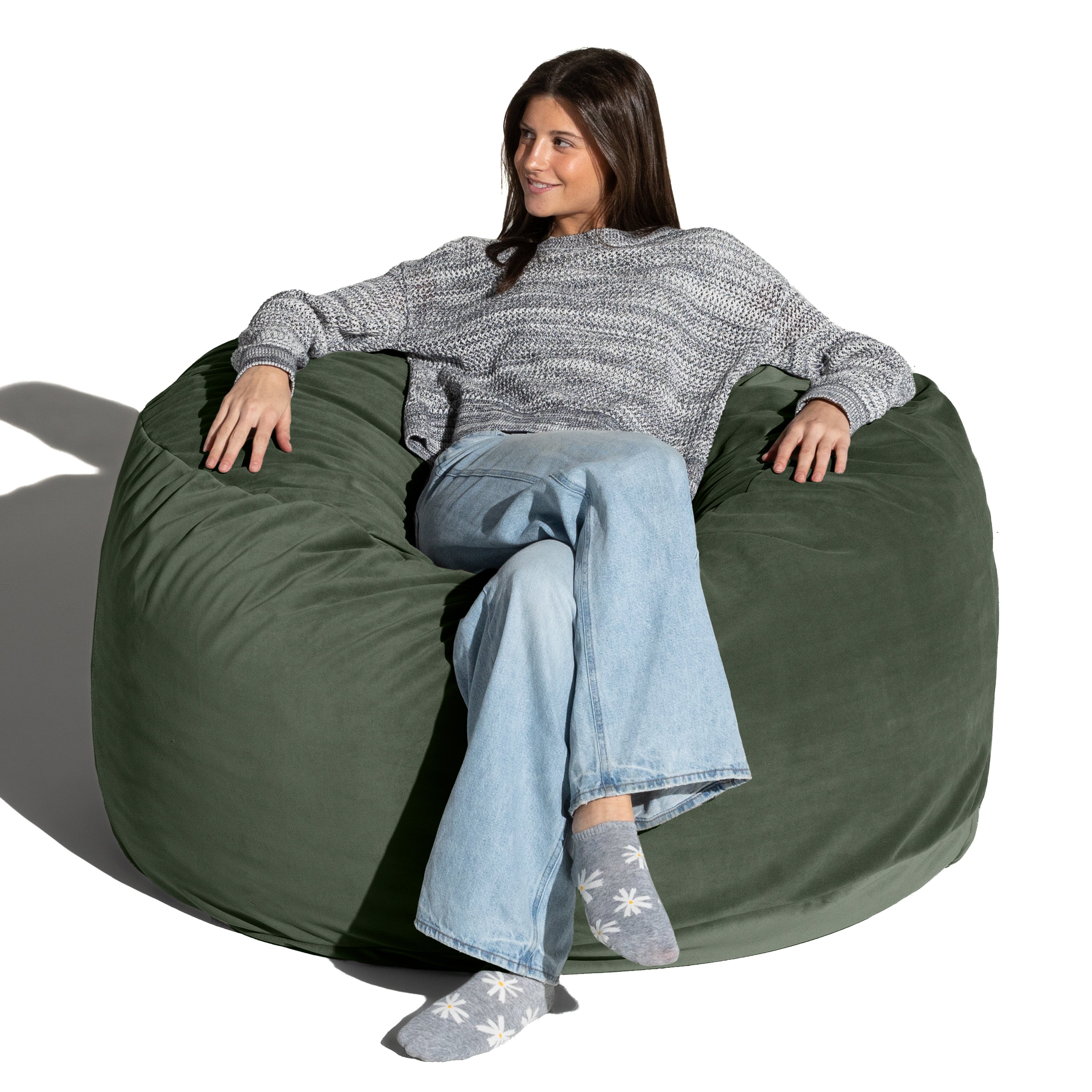 Jaxx 4 Foot Saxx - Large Round Bean Bag Chair for Adults - Lush Velvet Green