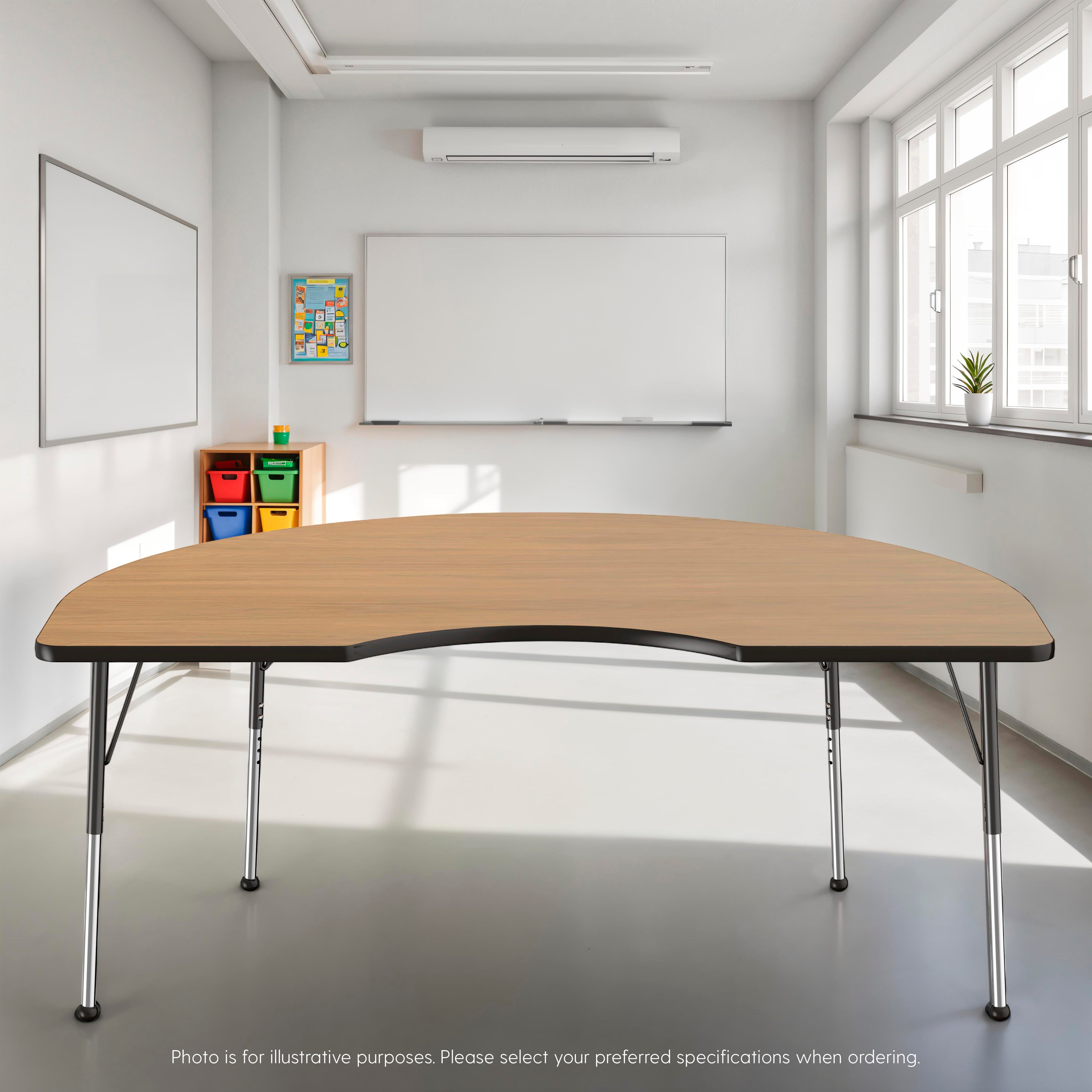 48" x 72" Kidney T-Molding Activity Table with Adjustable Chunky Legs - Pasadena Oak/Navy