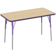 24" x 48" Rectangle T-Molding Activity Table with Adjustable Standard Swivel Glide Legs - Maple/Purple