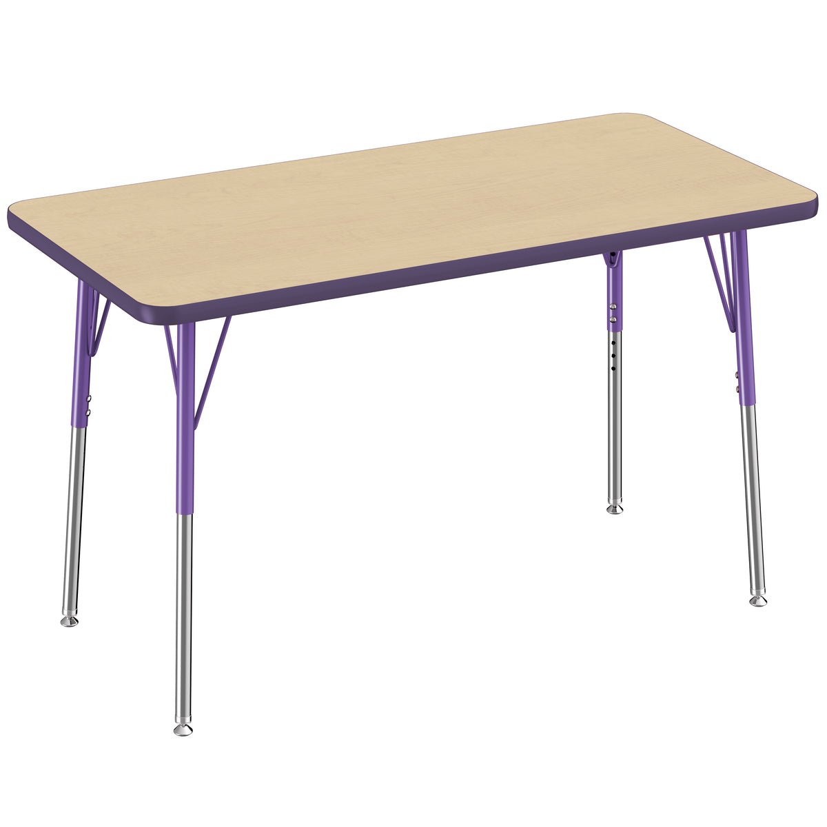 24" x 48" Rectangle T-Molding Activity Table with Adjustable Standard Swivel Glide Legs - Maple/Purple