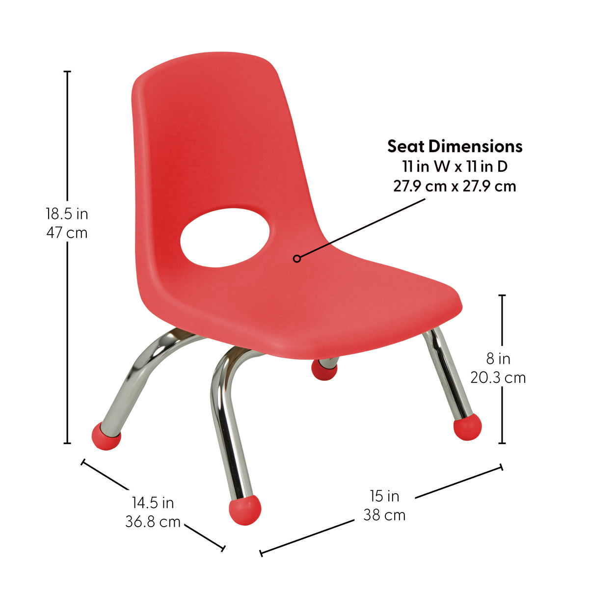 8" Stack Chair with Ball Glides, 6-Pack - Red