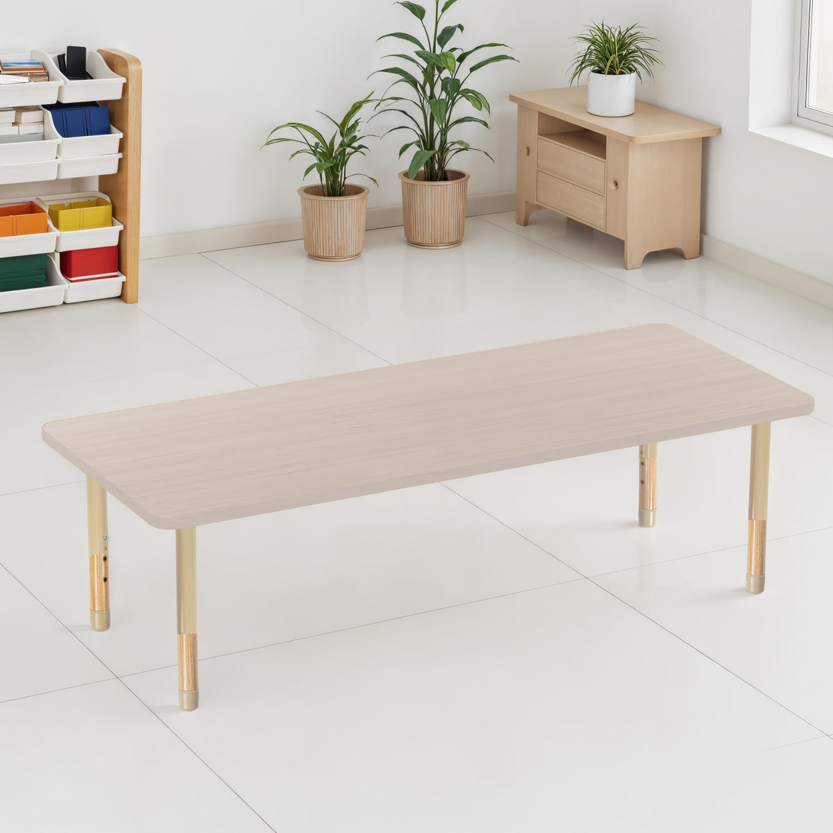 30" x 72" Rectangle Thermofused Activity Table with Adjustable Chunky Wood Legs - Asian Sand/Sand/Natural