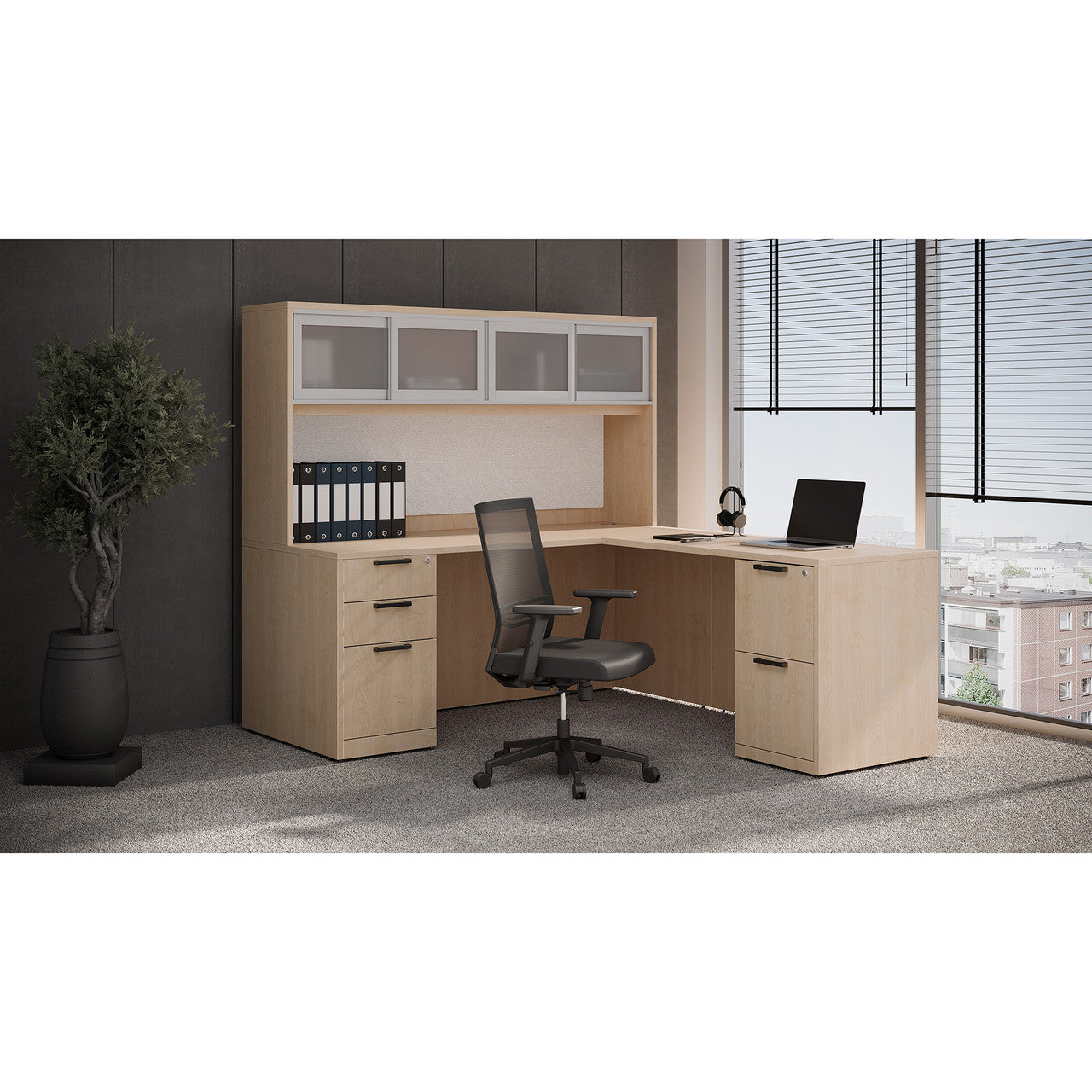 OfficeSource OS Laminate L Shape Typical - OS127 - American Elm
