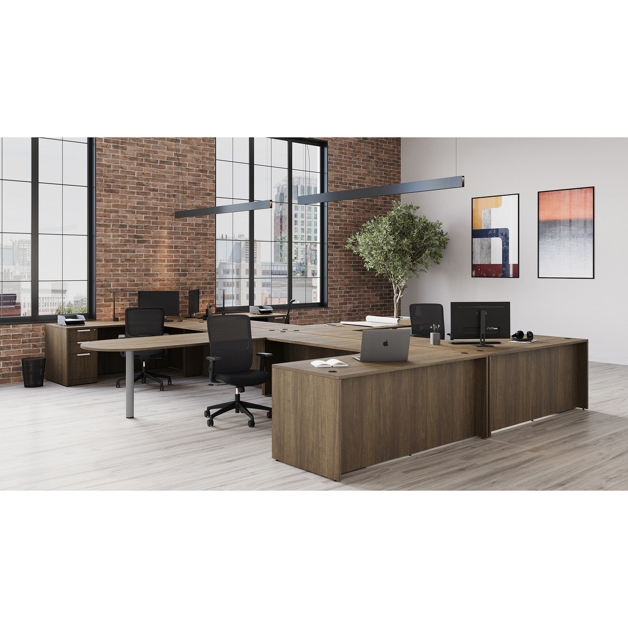 OfficeSource OS Laminate Collection Multi-Person Typical - OSTYP170 - Modern Walnut