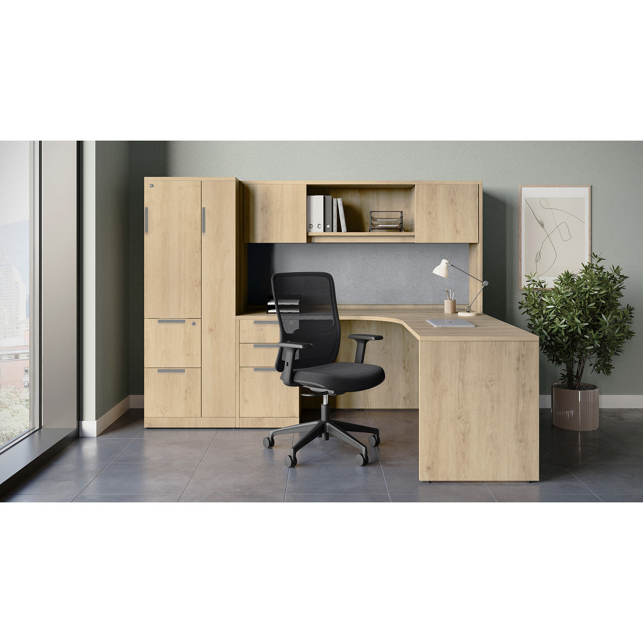 OfficeSource OS Laminate L Shape Typical - OS244 - American Elm