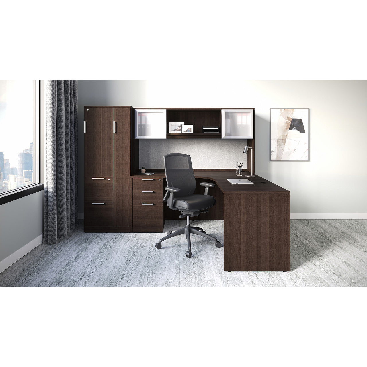 OfficeSource OS Laminate Collection L Shape Typical - OS24 - Modern Walnut