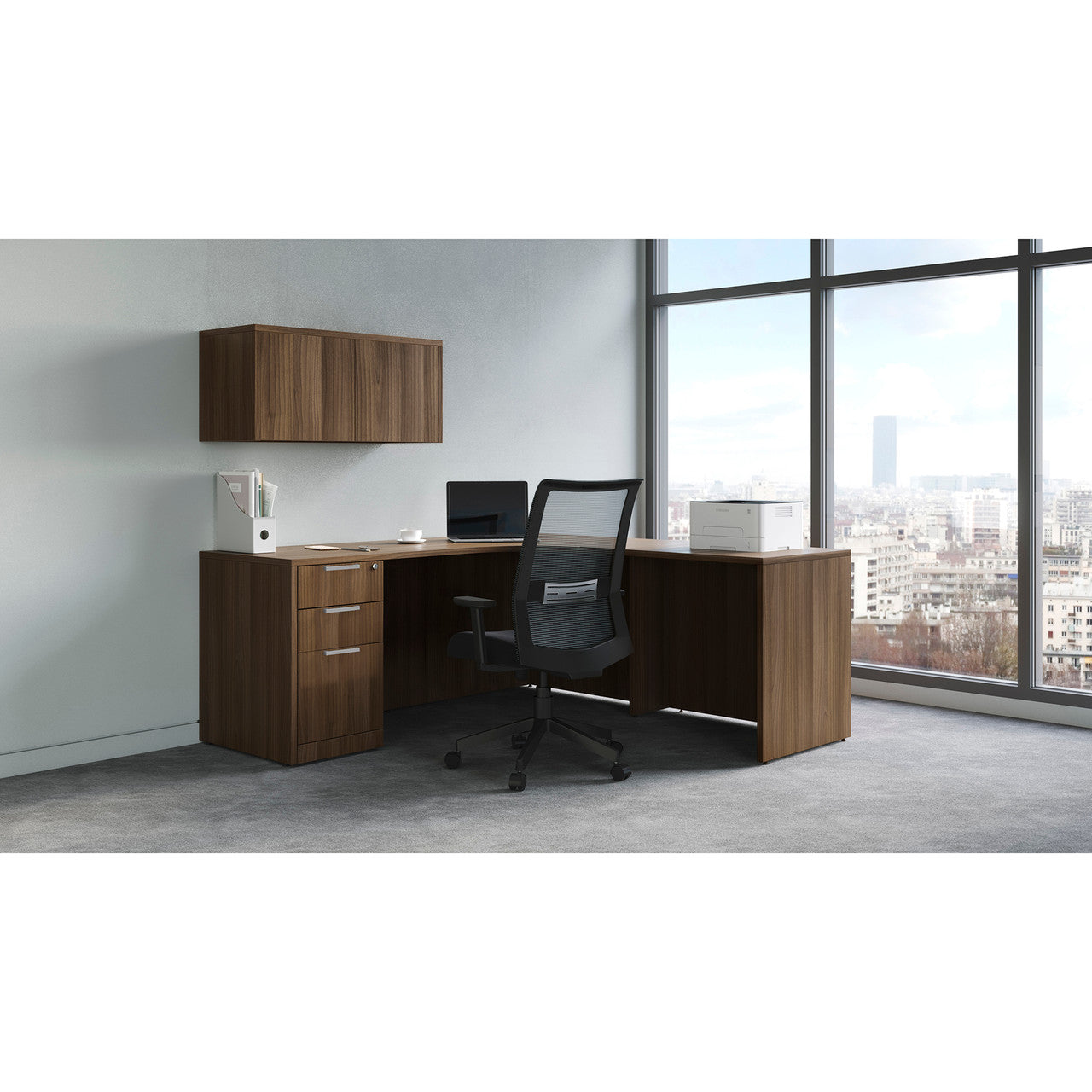 OfficeSource OS Laminate Collection L Shape Typical - OS31 - Modern Walnut