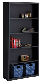 OfficeSource Steel Bookcase HIRSCH 5 Shelf Metal Bookcase, 72" High - Black