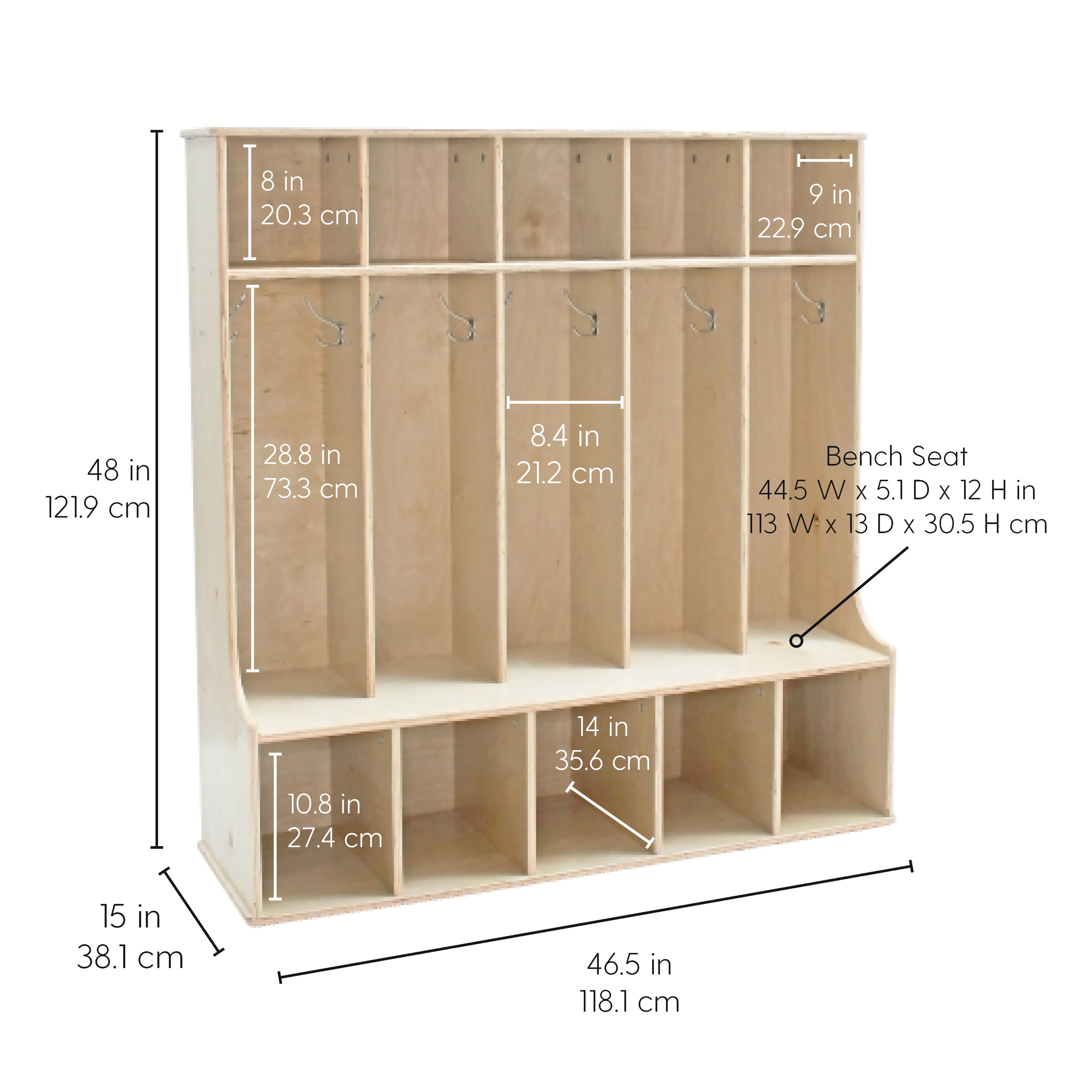 Birch 5-Section Locker with Upper Cubbies
