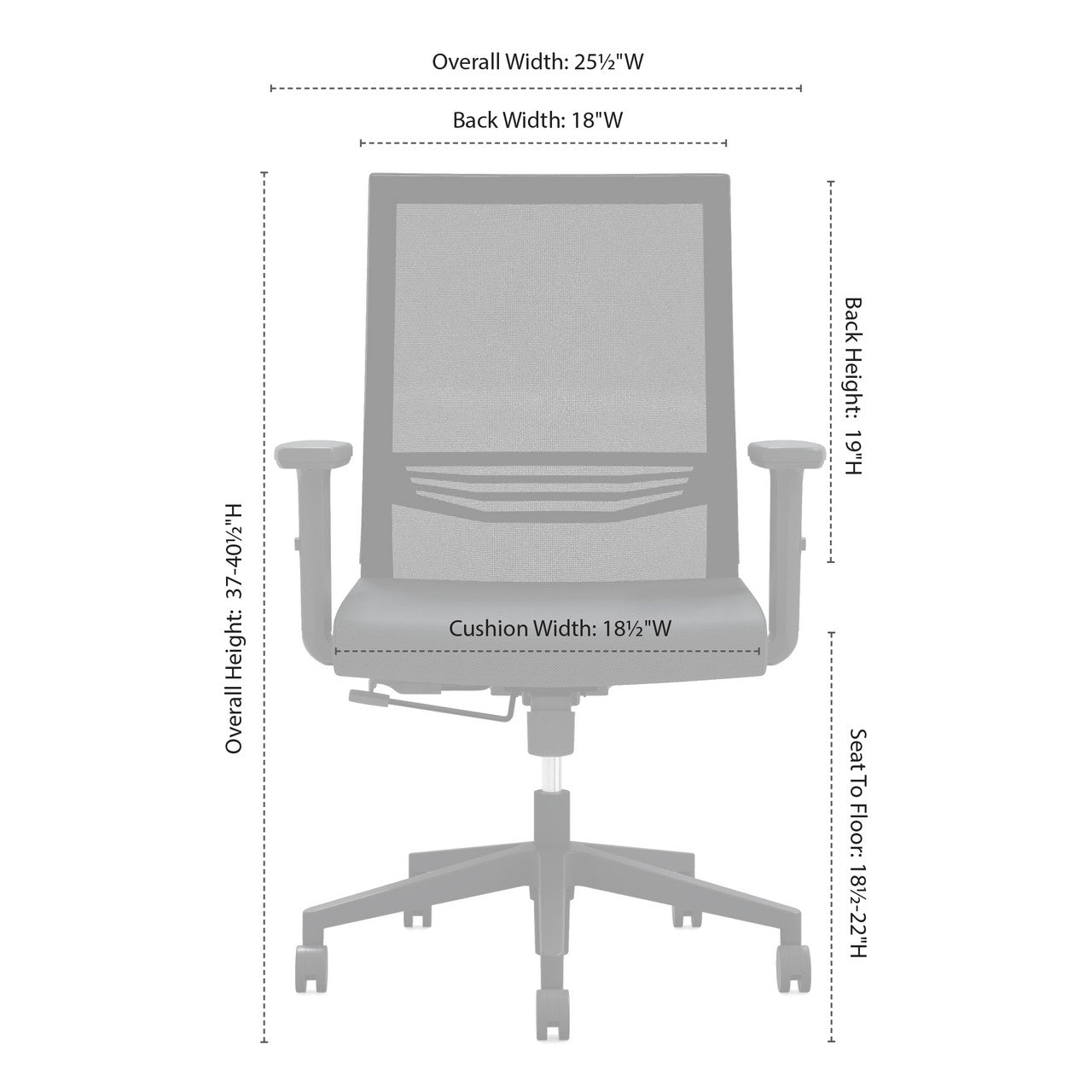 OfficeSource Oslo Mid Back Mesh Task Chair with Adjustable Arms - Light Gray Fabric