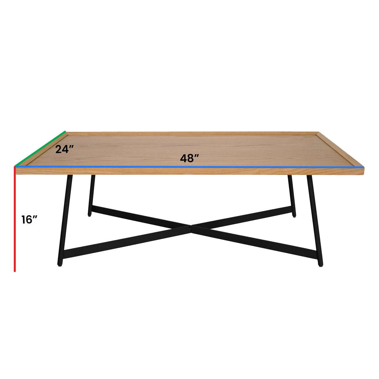 OfficeSource Declan 24" x 48"W Rectangular Coffee Table - Natural