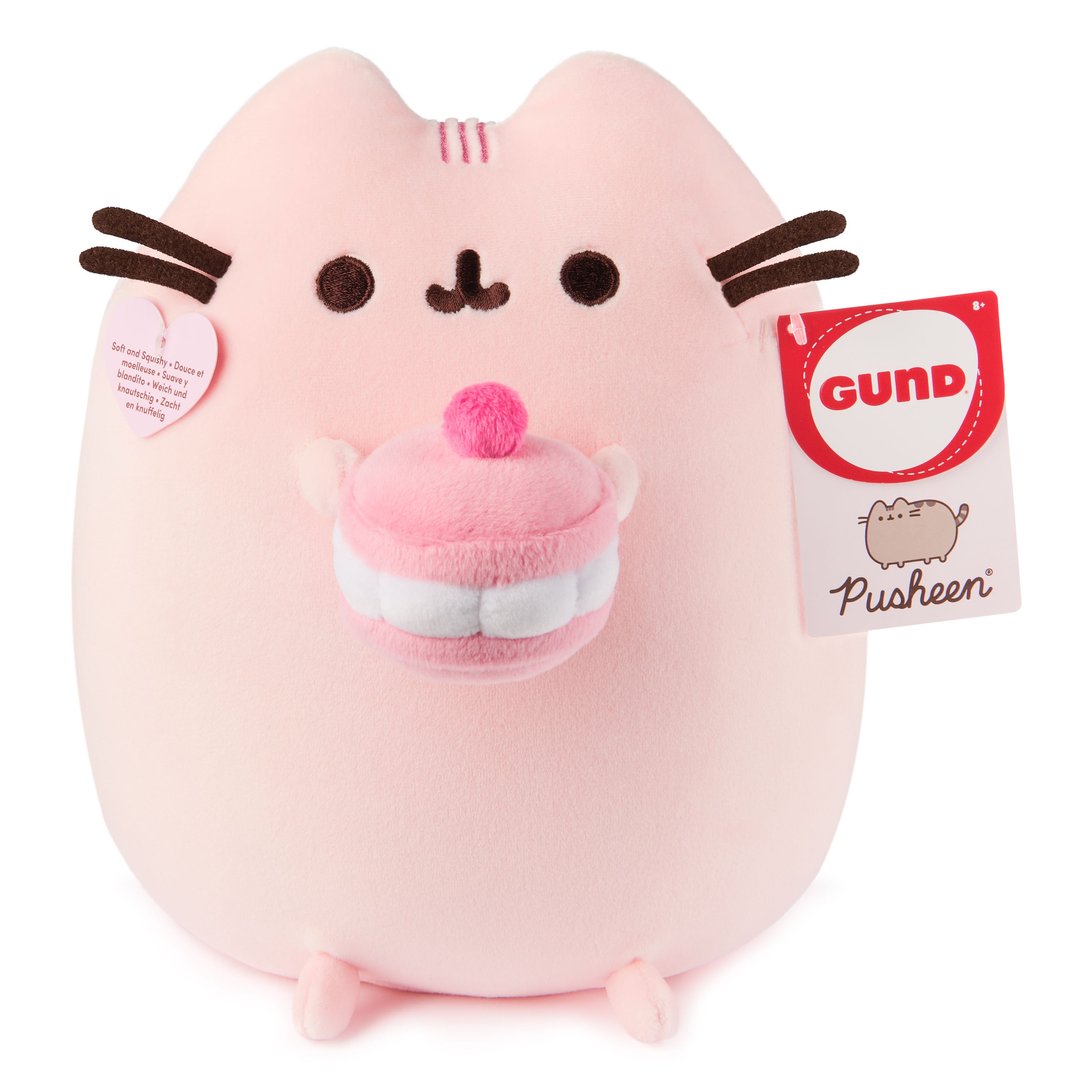 GUND Pusheen Cherry Macaron Squisheen Plush, Squishy Toy, Collectible Dessert Food Toy, Cat Stuffed Animal for Ages 8 and Up, Pink, 9.5”