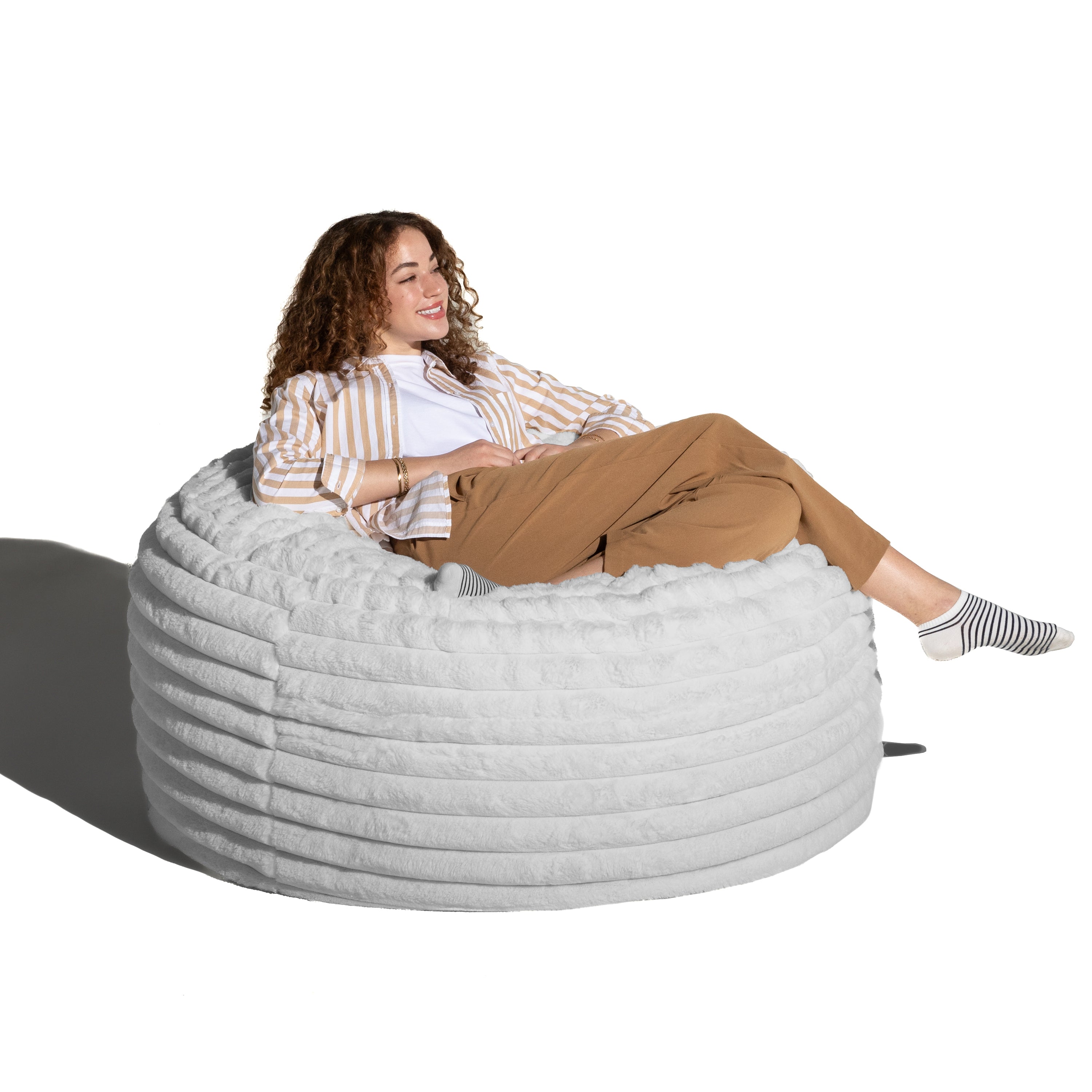 Jaxx Saxx 4ft - Large Round Bean Bag for Adults - Made in the USA - Luxuriously Soft Plush Faux Fur, Grey