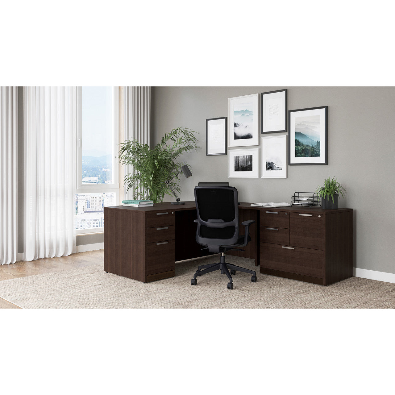 OfficeSource OS Laminate Collection L Shape Typical - OS112 - Modern Walnut