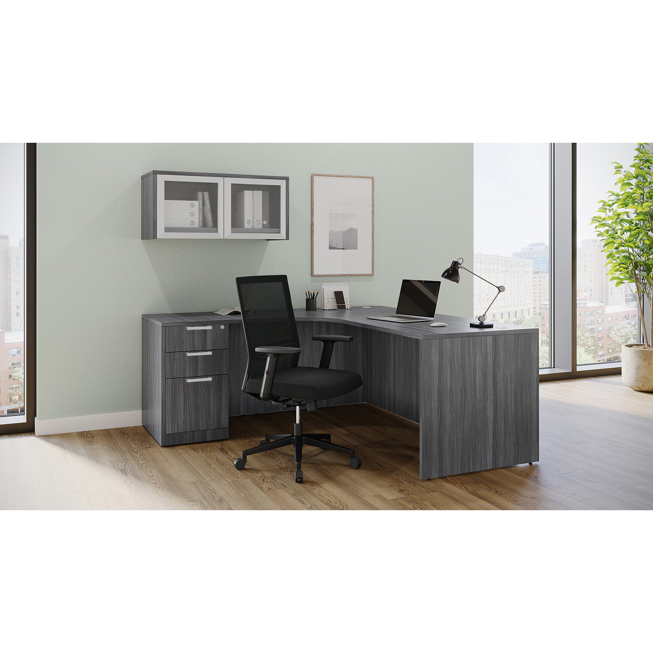 OfficeSource OS Laminate L Shape Typical - OSTYP308 - Coastal Gray