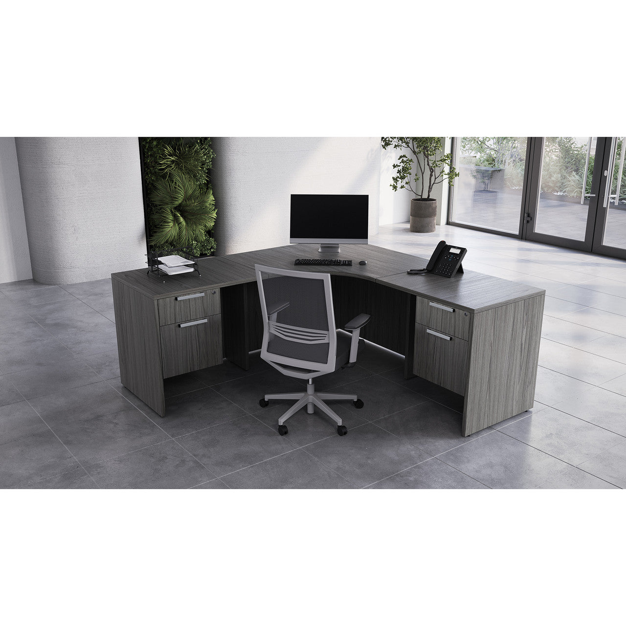 OfficeSource OS Laminate L Shape Typical - OSTYP318 - Coastal Gray