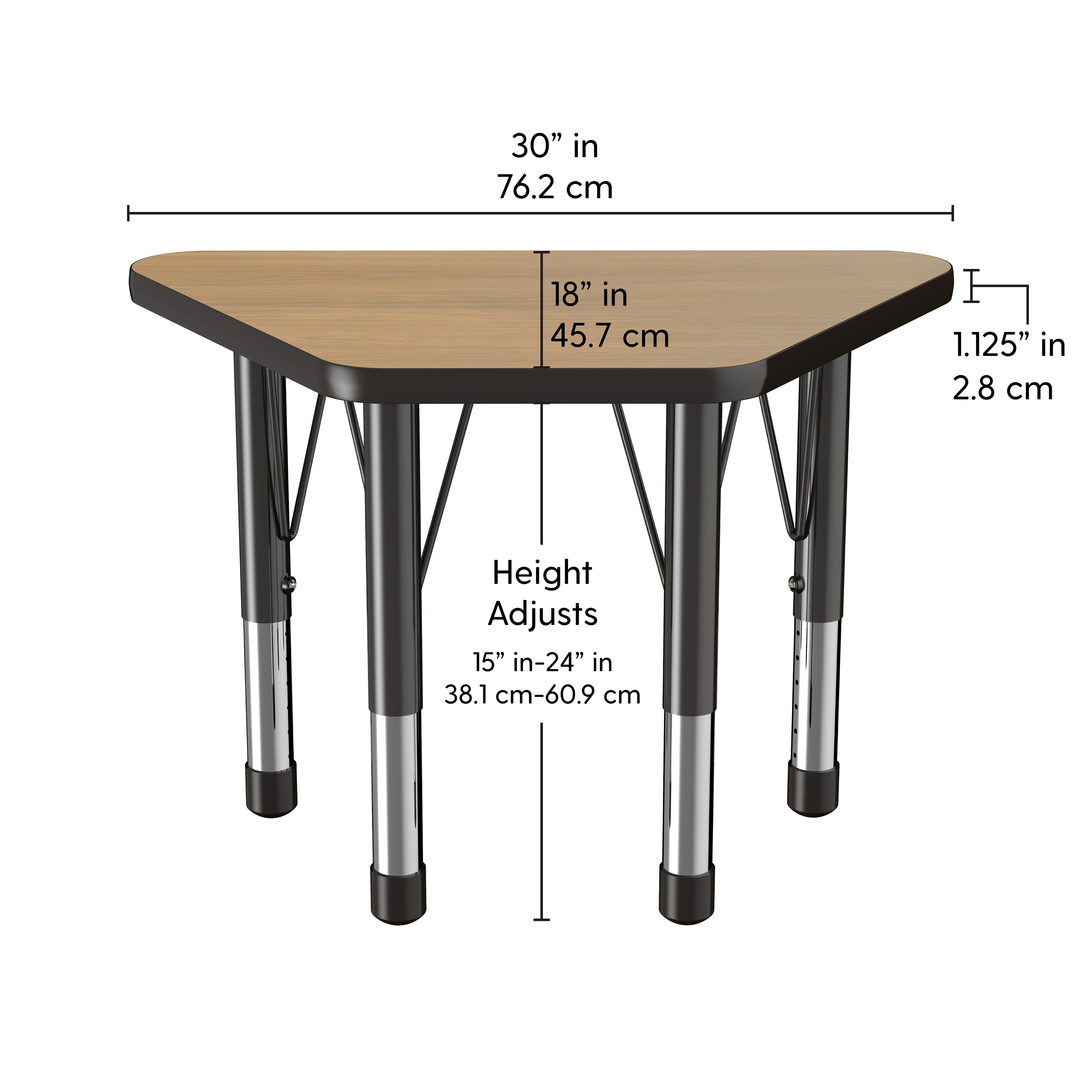 18" x 30" Trapezoid T-Molding Activity Table with Adjustable Chunky Legs - Pasadena Oak/Black