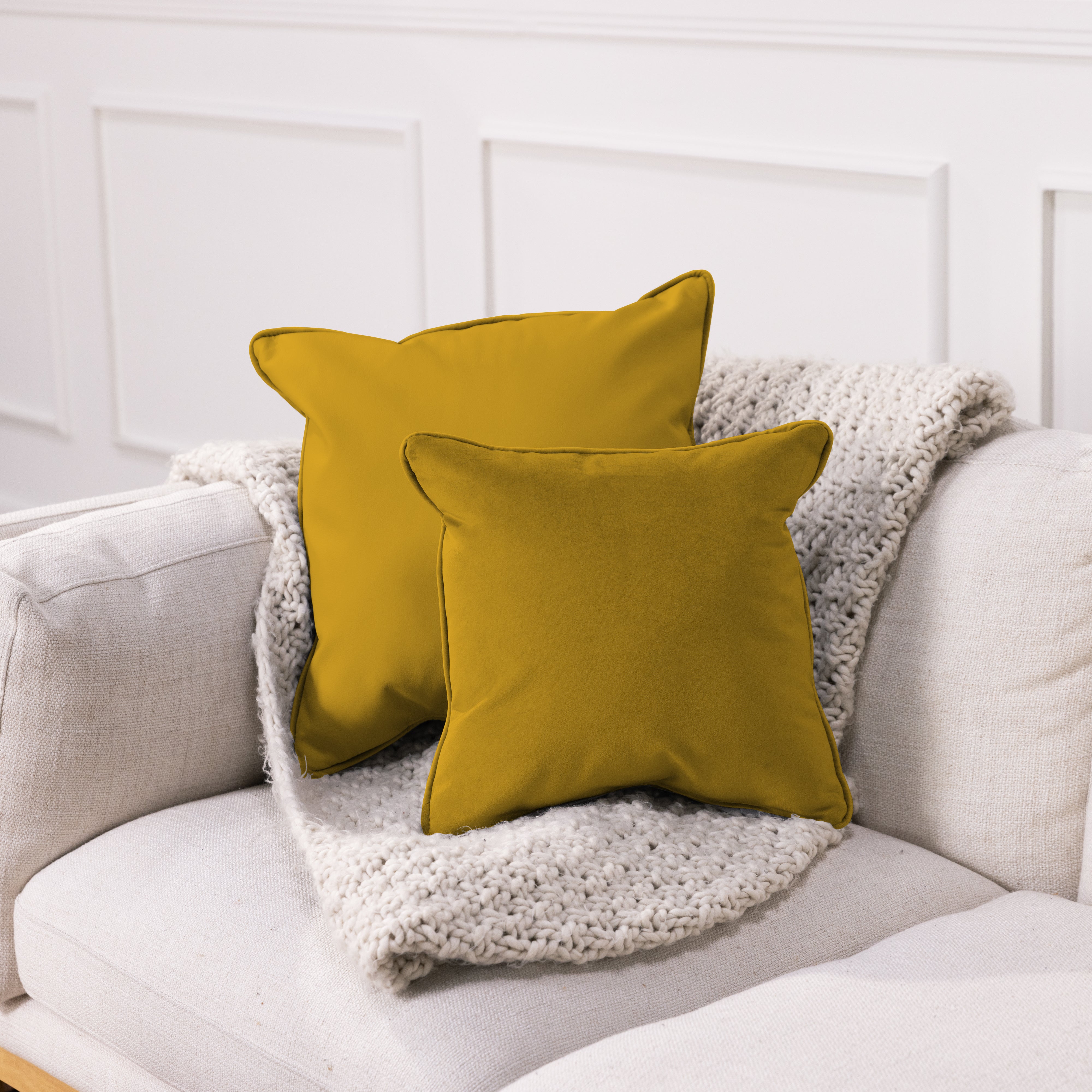 15" x 15" Square Microfiber and Faux Leather Pillow with Piping, 2-Piece - Dijon