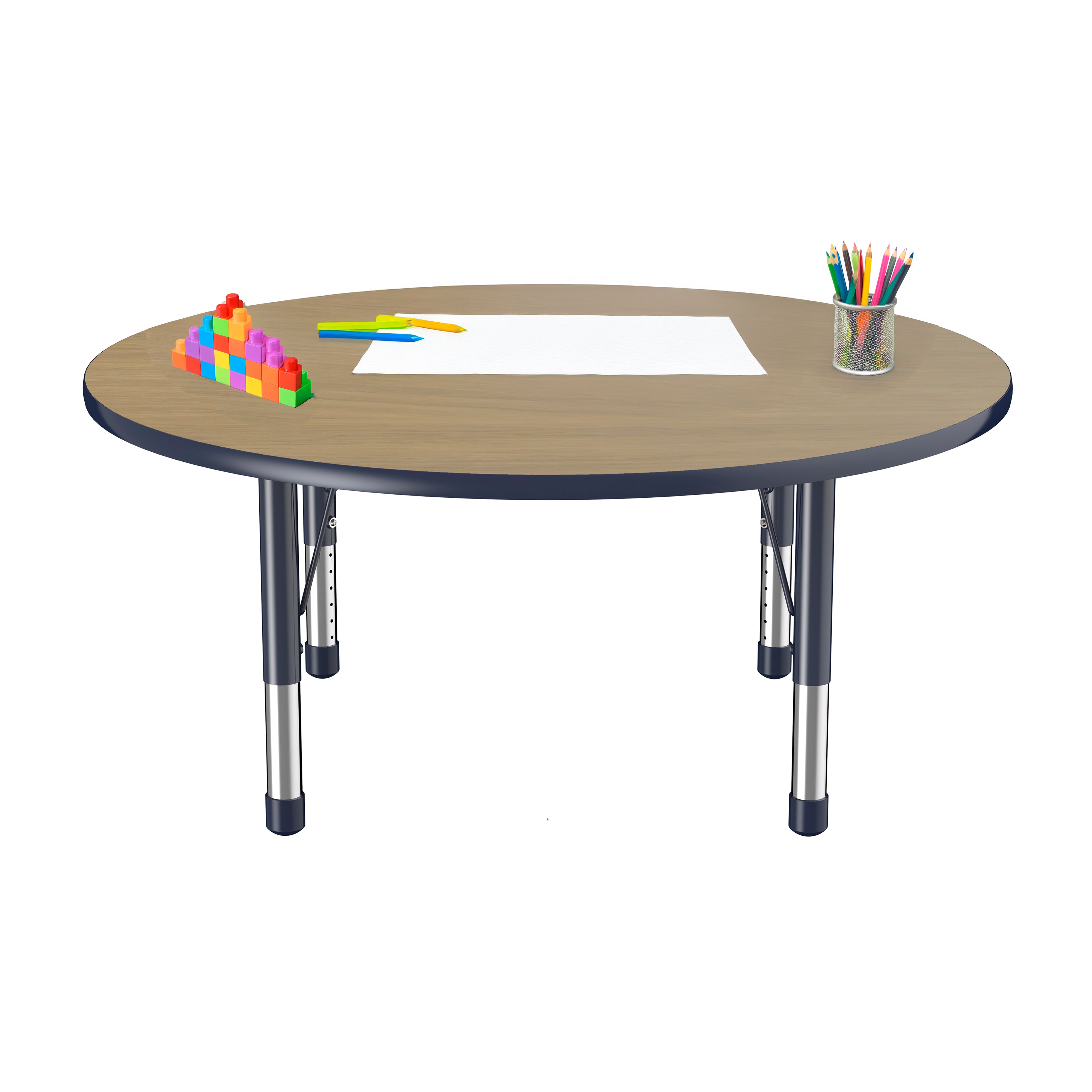 48" Round T-Molding Activity Table with Adjustable Chunky Legs - Pasadena Oak/Navy