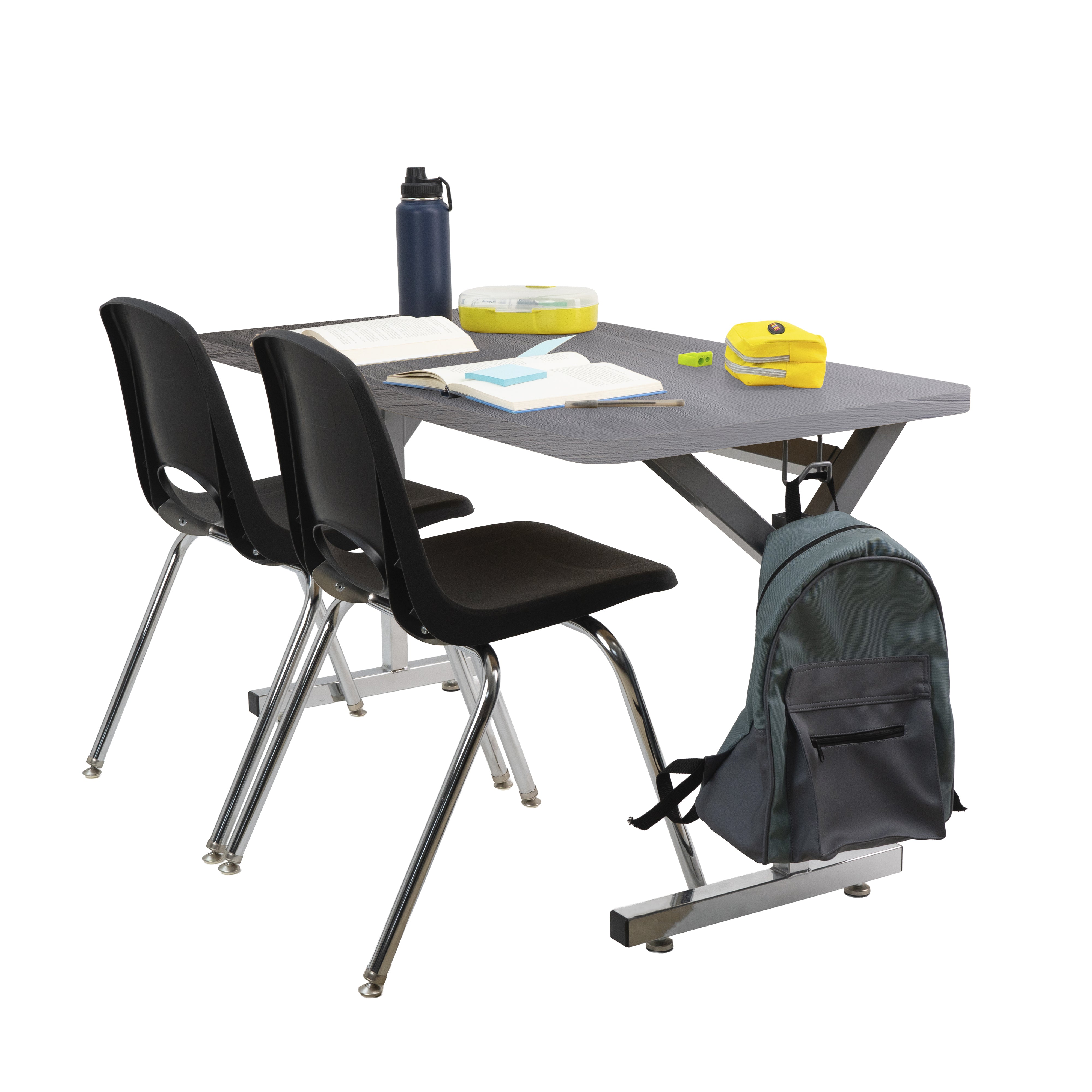 20" x 48" Rectangle Thermofused Table Desk with Adjustable Y-Frame - Gray Wood/Silver