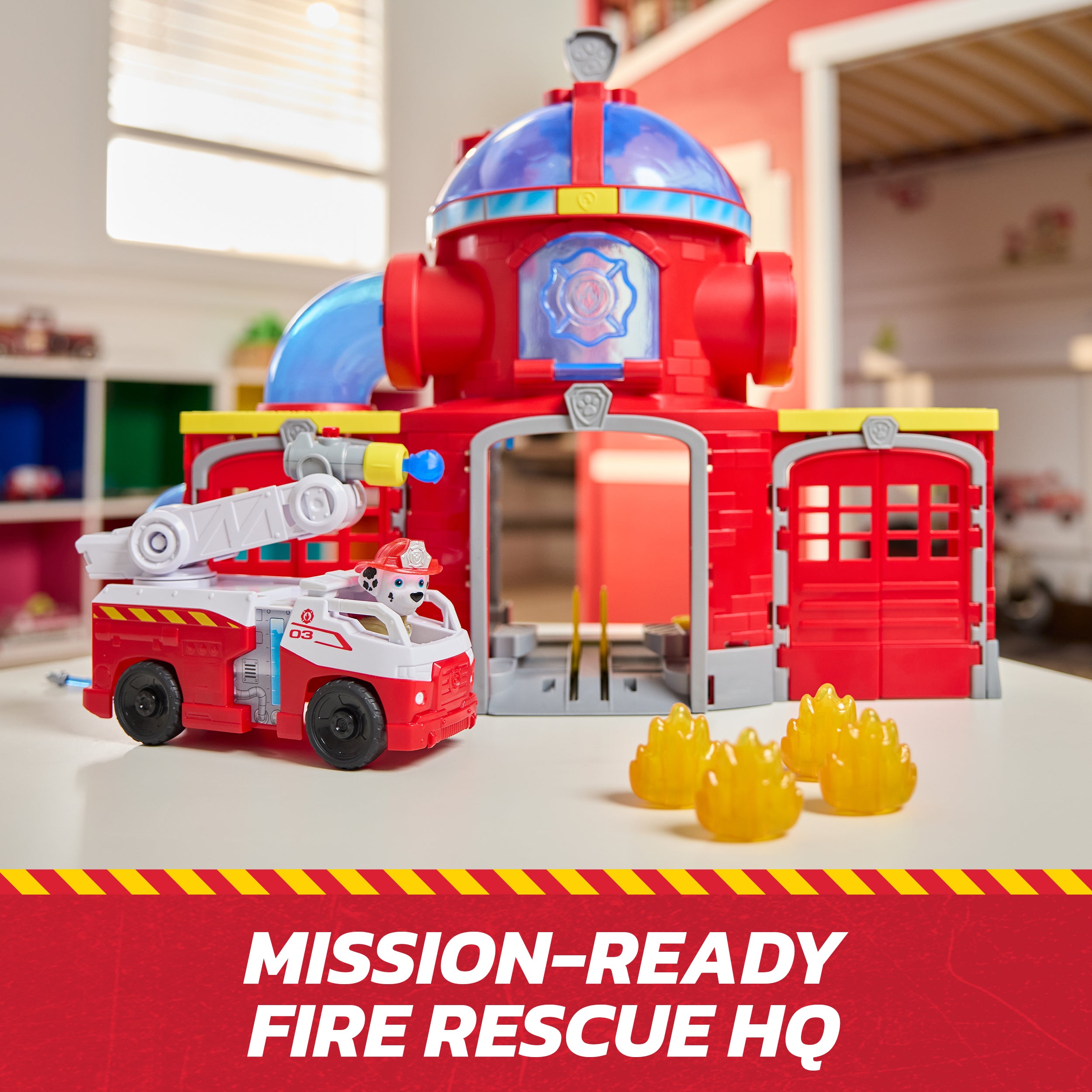 PAW Patrol Fire Rescue Command Center with Marshall Figure, Rescue Fire Truck, Lights, Launcher & Sound Fx, Kids Toys for Boys & Girls Ages 3 and Up
