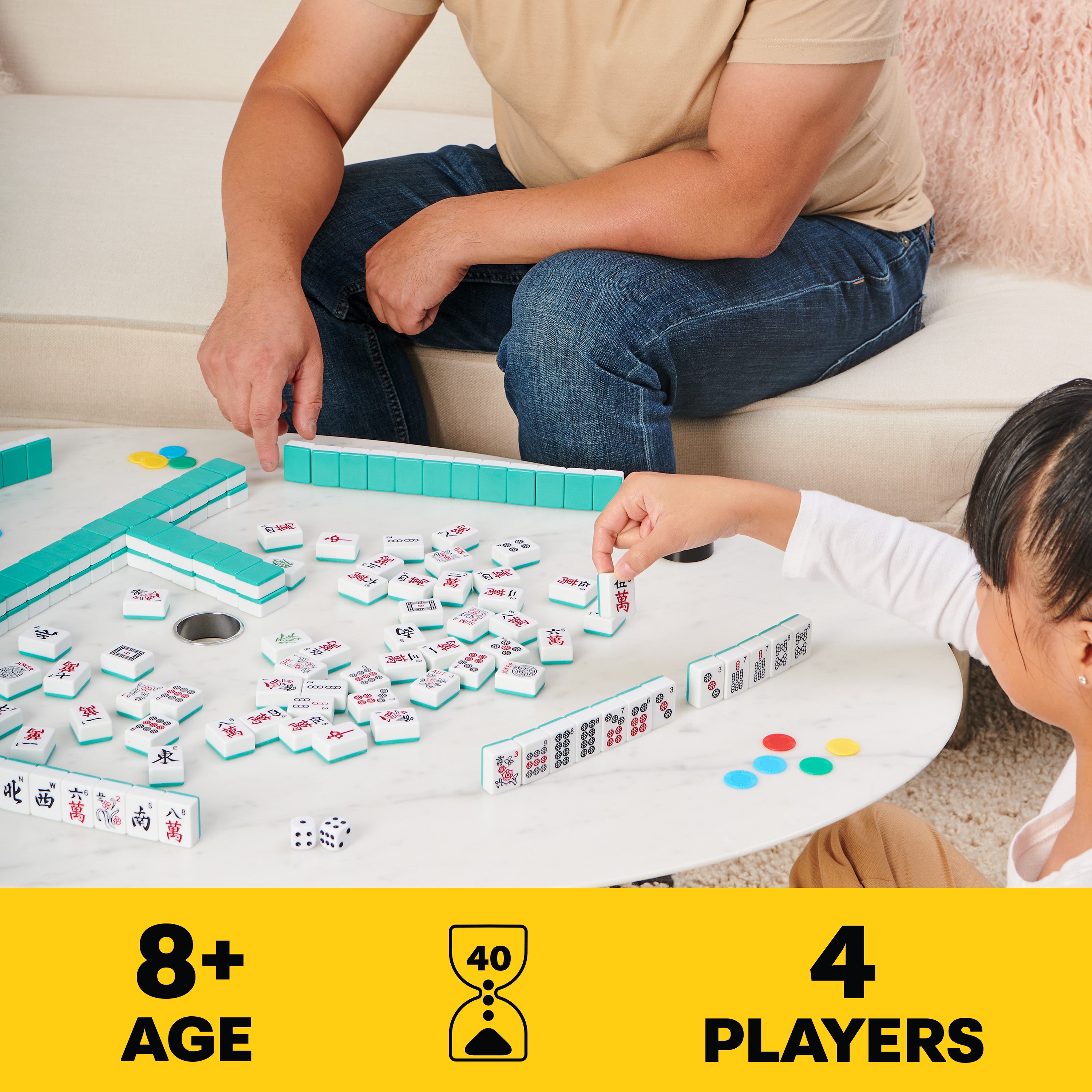 Legacy Deluxe Mah Jong Classic Game with Two-Toned Tiles and Lined Wood Storage Case, Family Game for 4 Players Ages 8 and up