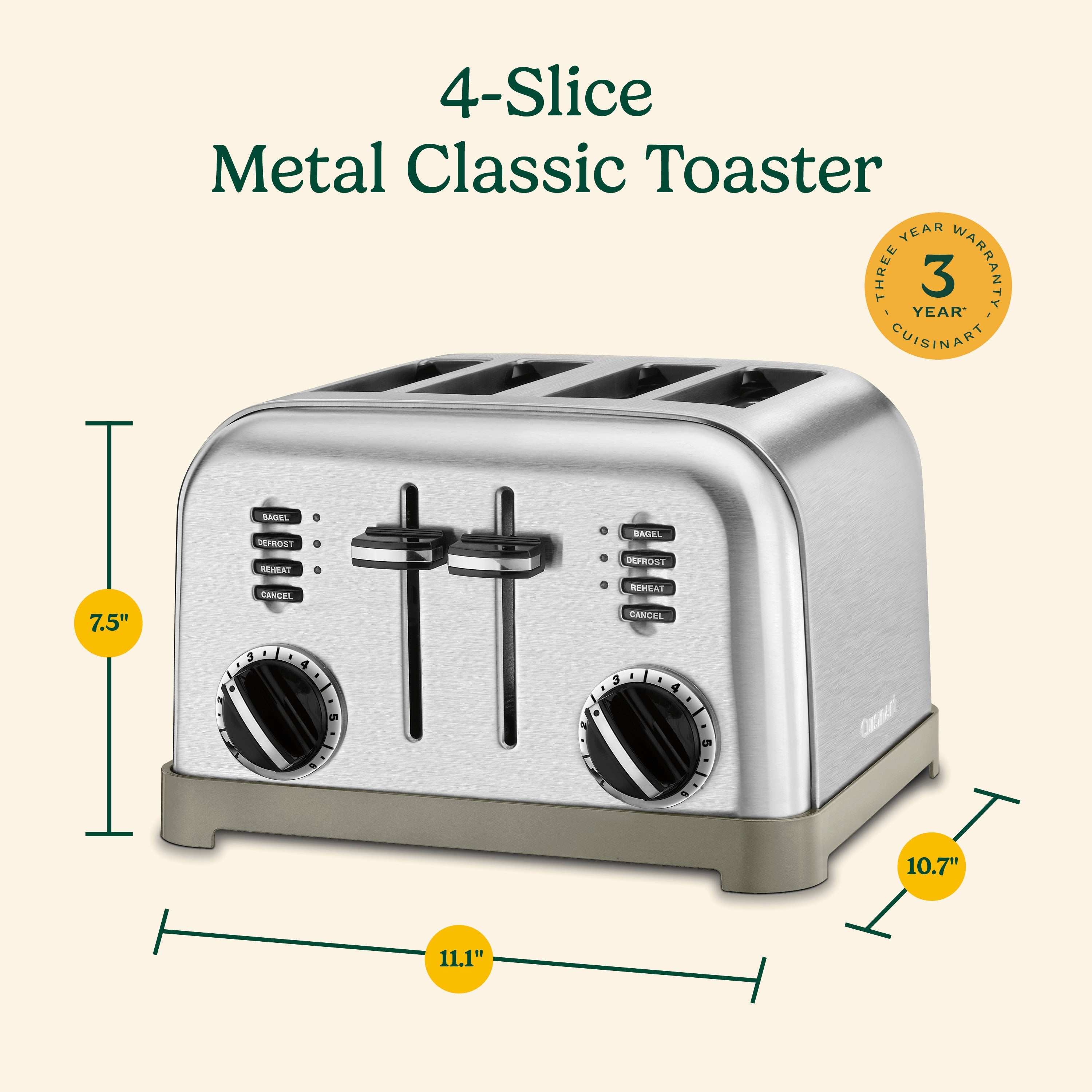 4 Slice Metal Classic Toaster - Brushed Stainless P1