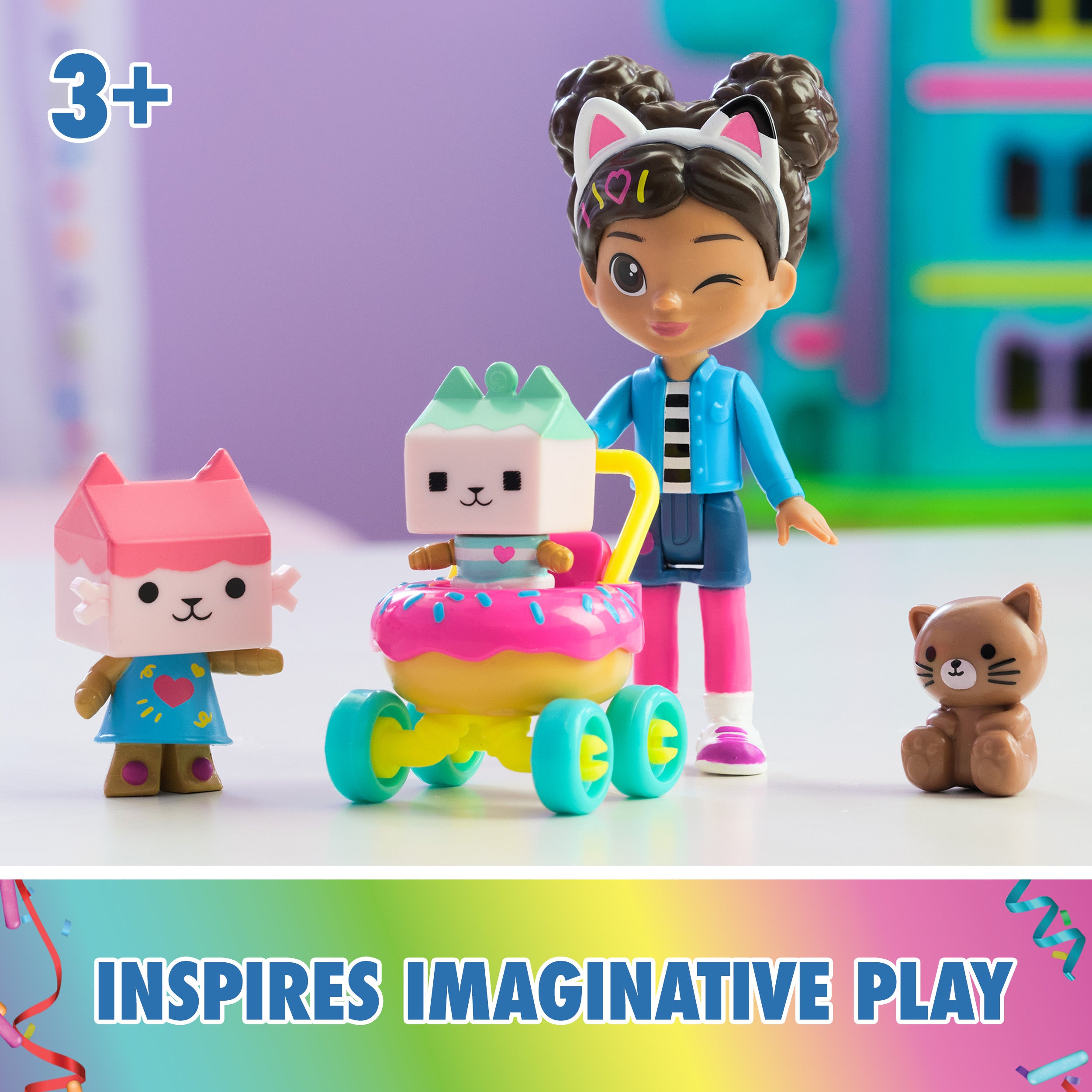 Gabby’s Dollhouse, Kitty Care Figure Set with Gabby, Baby Box, Baby Benny Box, Surprise Toys & Dollhouse Accessories, Kids Toys for Girls & Boys 3+