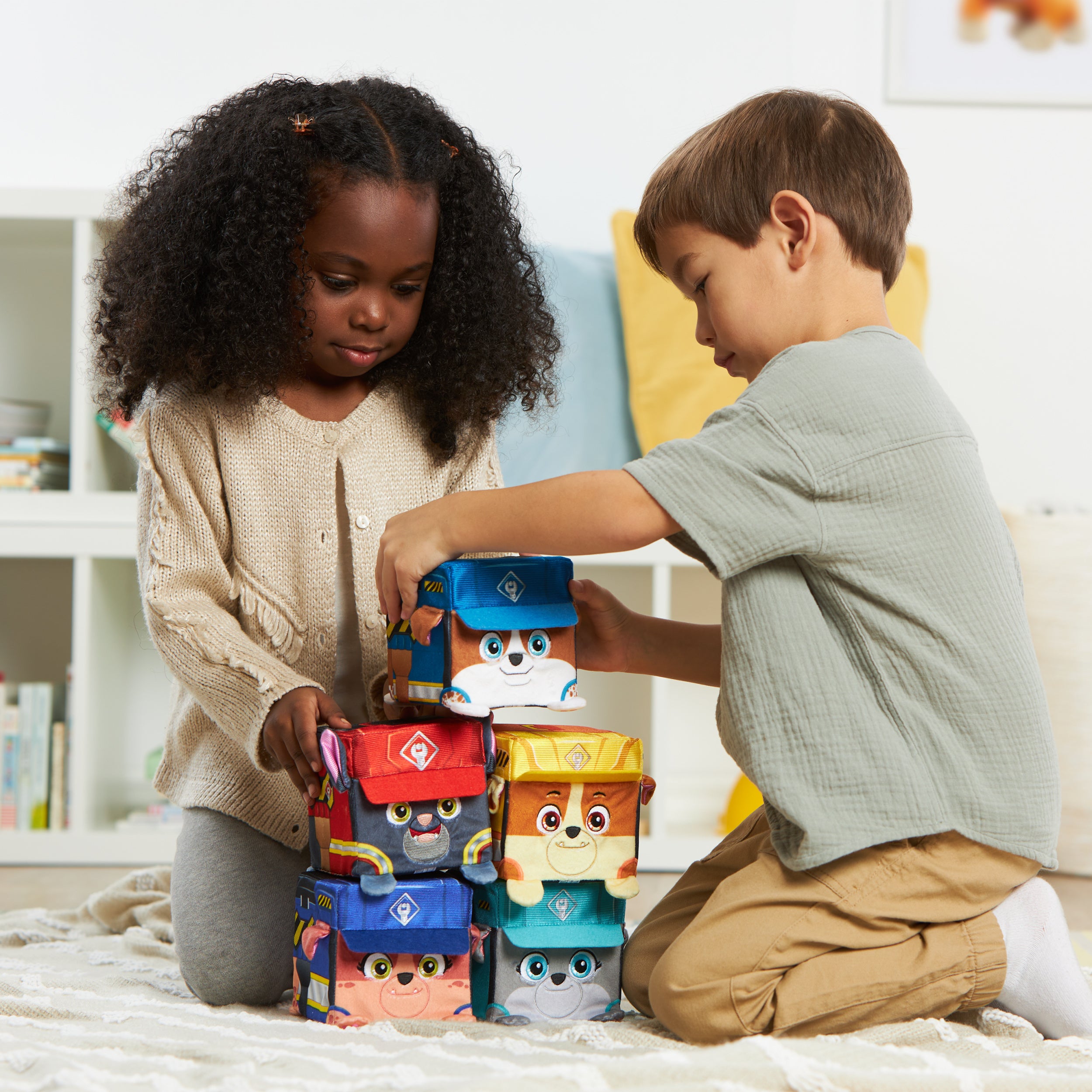Rubble and Crew Stuffed Animals, 4-Inch Cube-Shaped Plush Toy for Kids Ages 3 and Up Styles May Vary