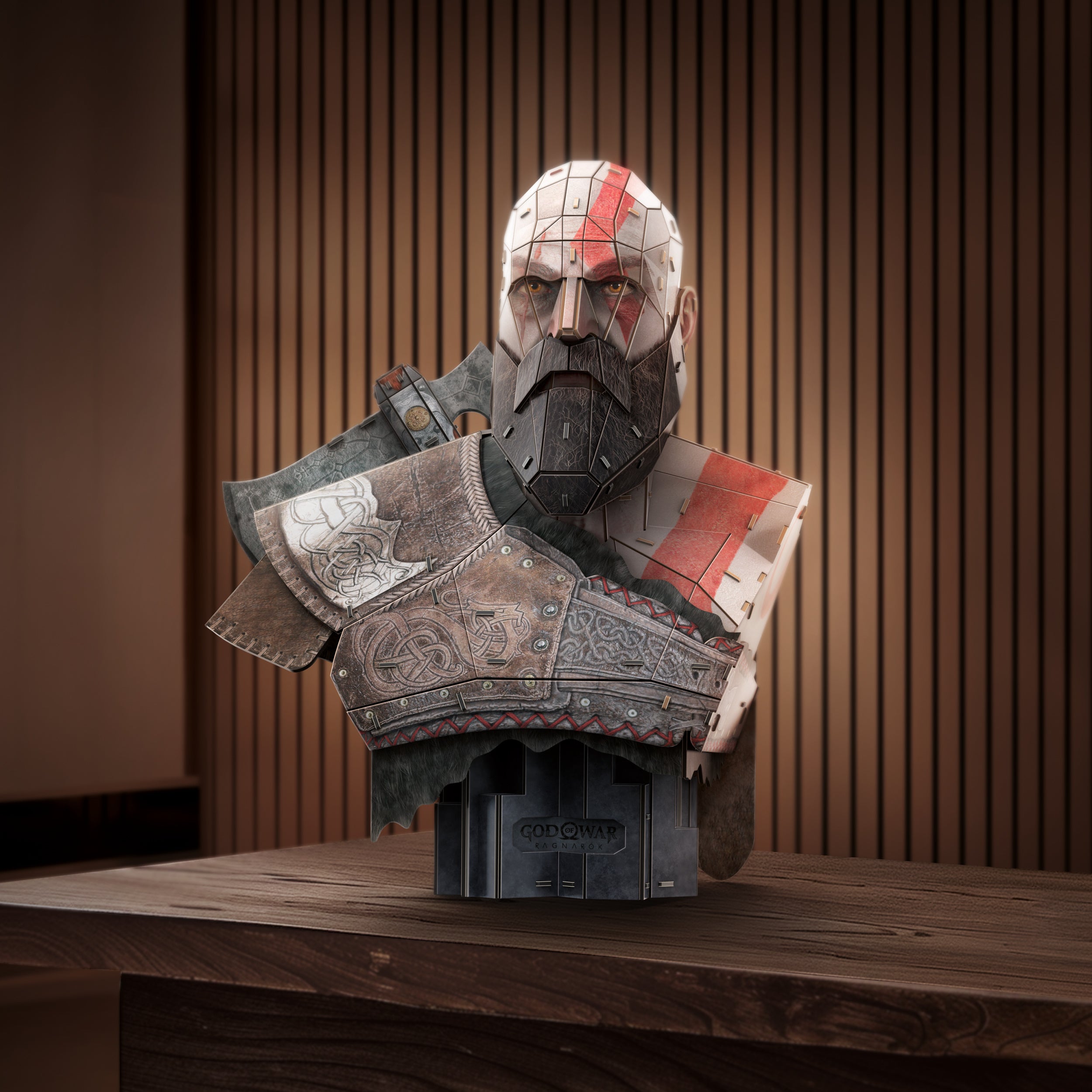 4D Build, God of War Kratos 3D Model Kit, PlayStation Game, Desk Décor, Adult Puzzles, Building Toys, 3D Puzzles for Adults & Teens, 150 Pieces, for Ages 12 & Up