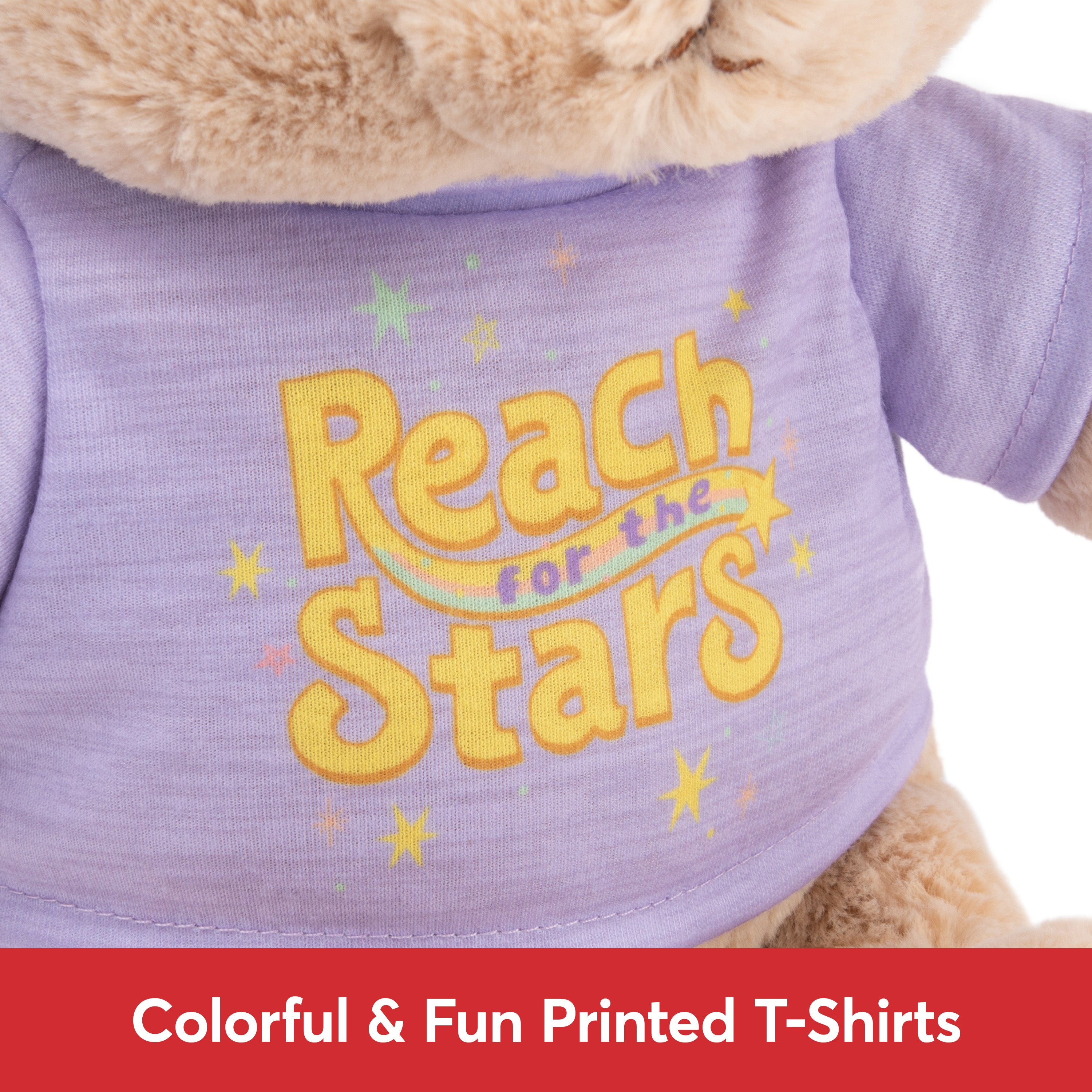 GUND “Reach for the Stars” Sustainable Message Bear with Purple T-Shirt, Teddy Bear Made from 100% Recycled Materials for Ages 1 and Up, Tan, 12”