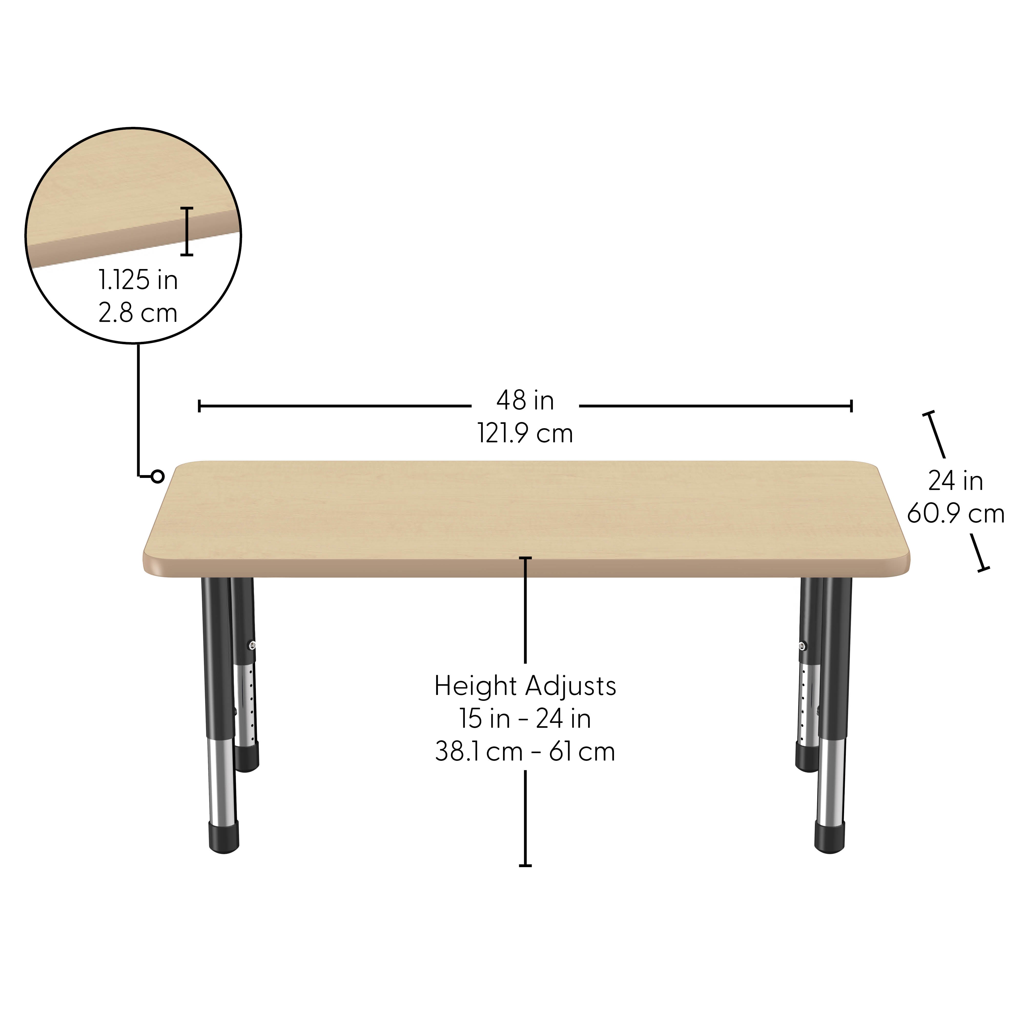 24" x 48" Rectangle Thermofused Activity Table with Adjustable Chunky Legs - Maple/Maple/Black