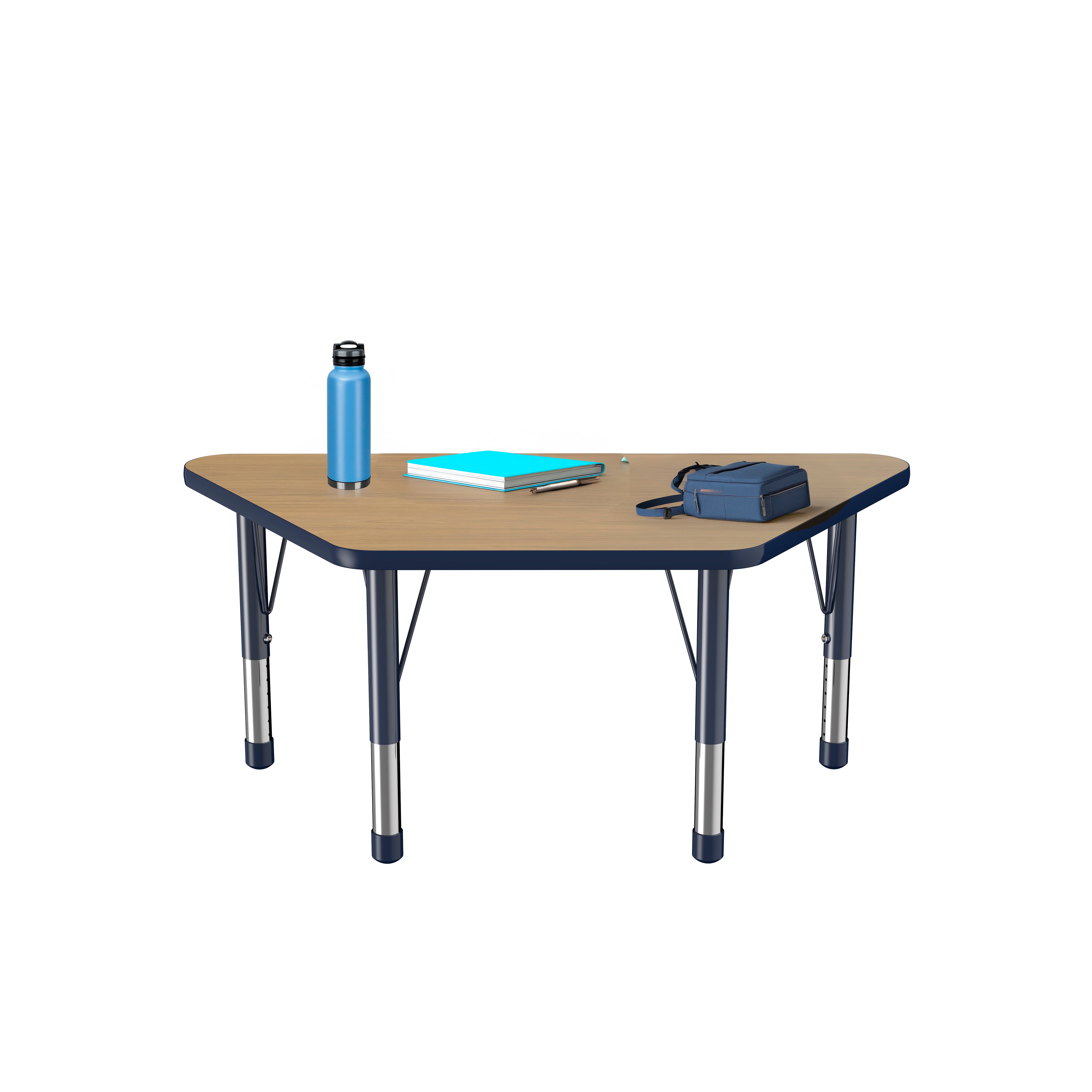 24" x 48" Trapezoid T-Molding Activity Table with Adjustable Chunky Legs - Pasadena Oak/Navy