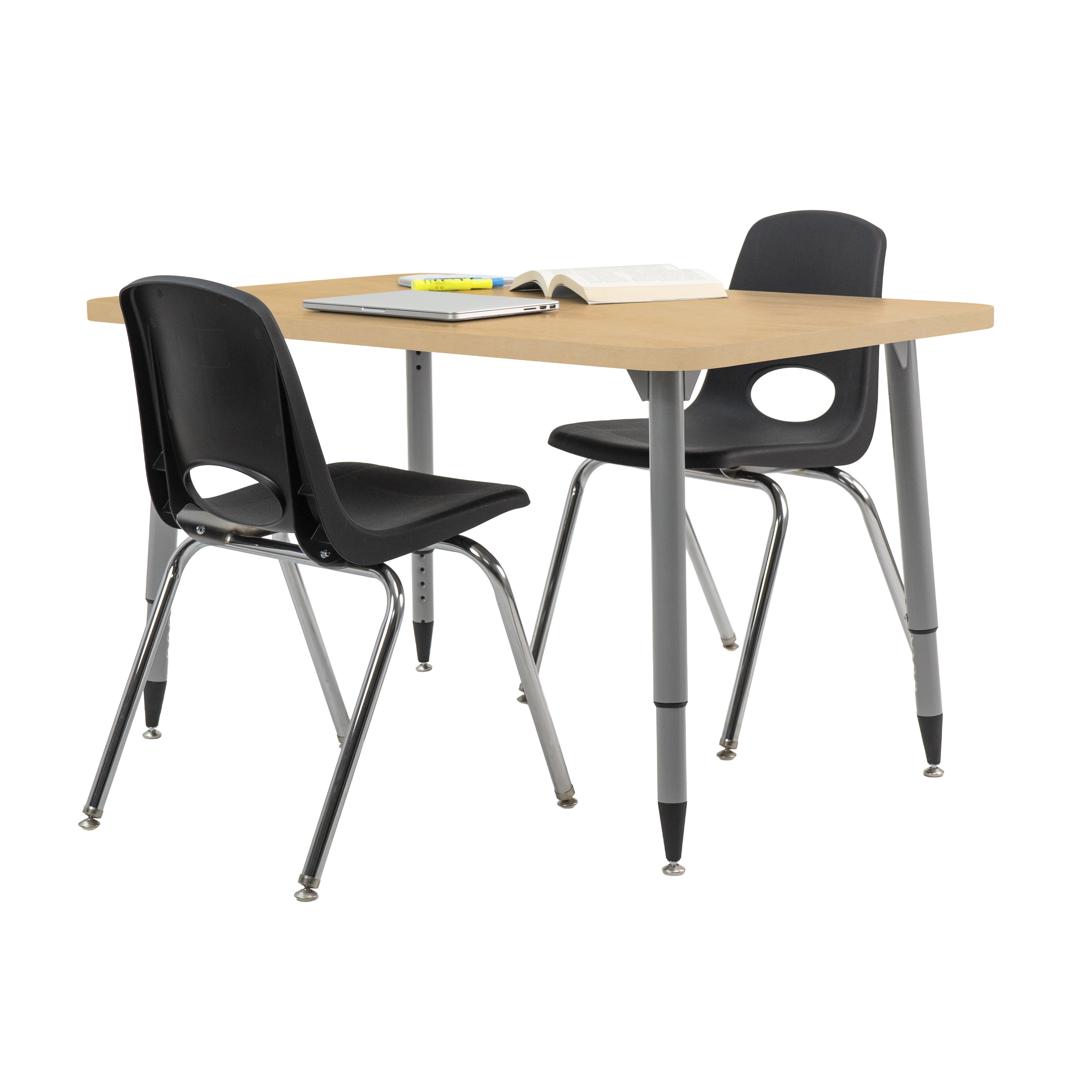 Adapte 30" x 48" Rectangle Woodgrain Activity Table with Adjustable Tapered Legs - Maple Grain/Silver