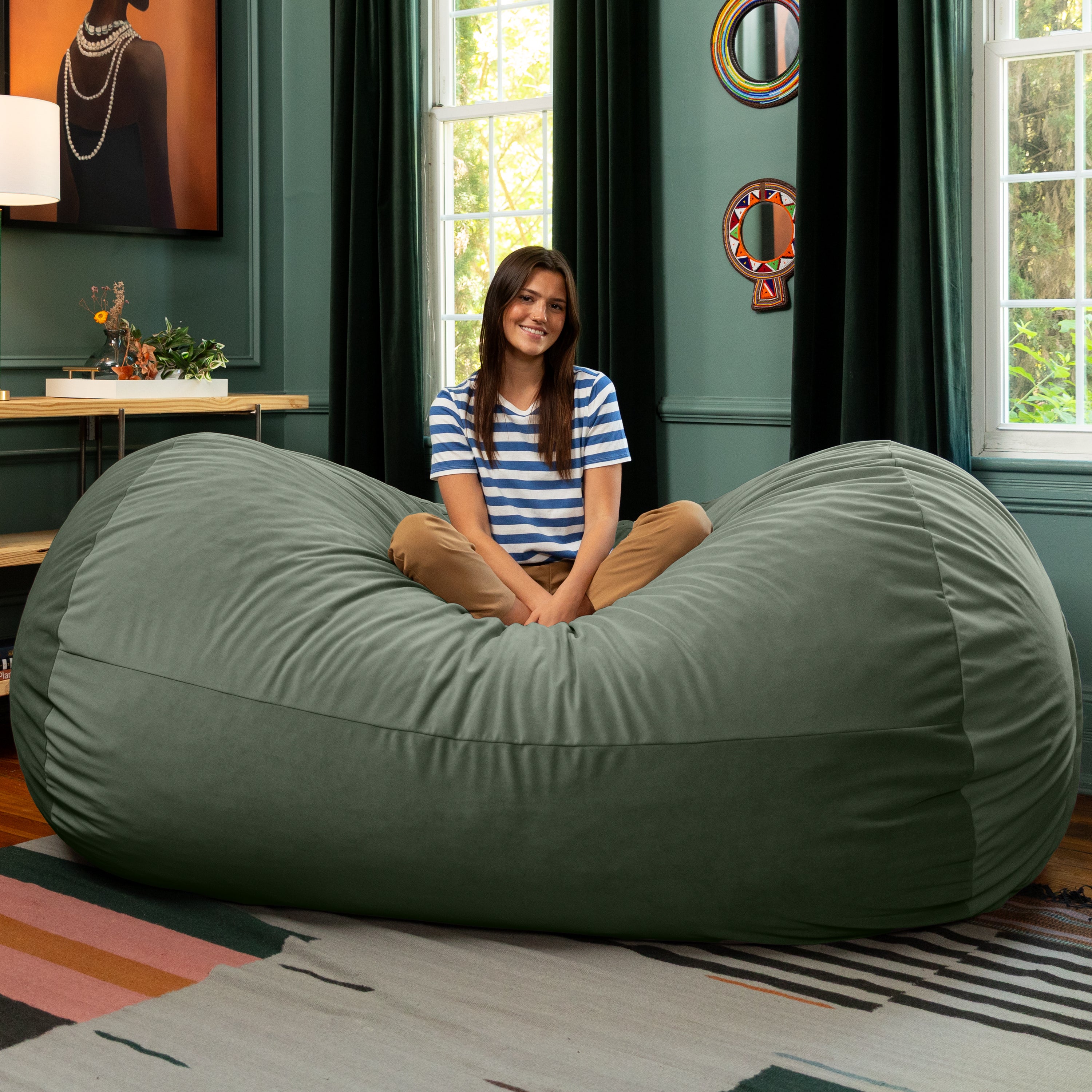 Jaxx Grand Lounger 7 Foot Bean Bag Sofa -Lush Velvet Green