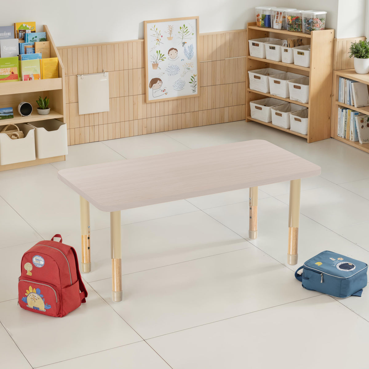 24" x 48" Rectangle Thermofused Activity Table with Adjustable Chunky Wood Legs - Asian Sand/Sand/Natural