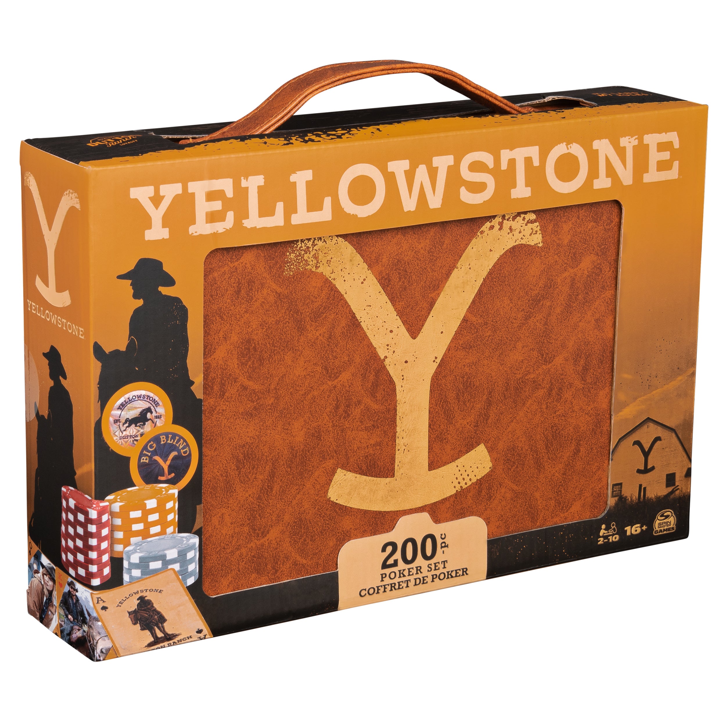 Spin Master Games, Yellowstone, 200-Piece Poker Set with Custom Carrying Case, Dealer & Betting Poker Chips Card Deck, Yellowstone Merchandise, for Adults 16 and up