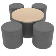 Pro Series 30" Round Ottoman Table with Round 18" H Seating, 5-Piece Set - Slate Gray Crosshatch/Maple