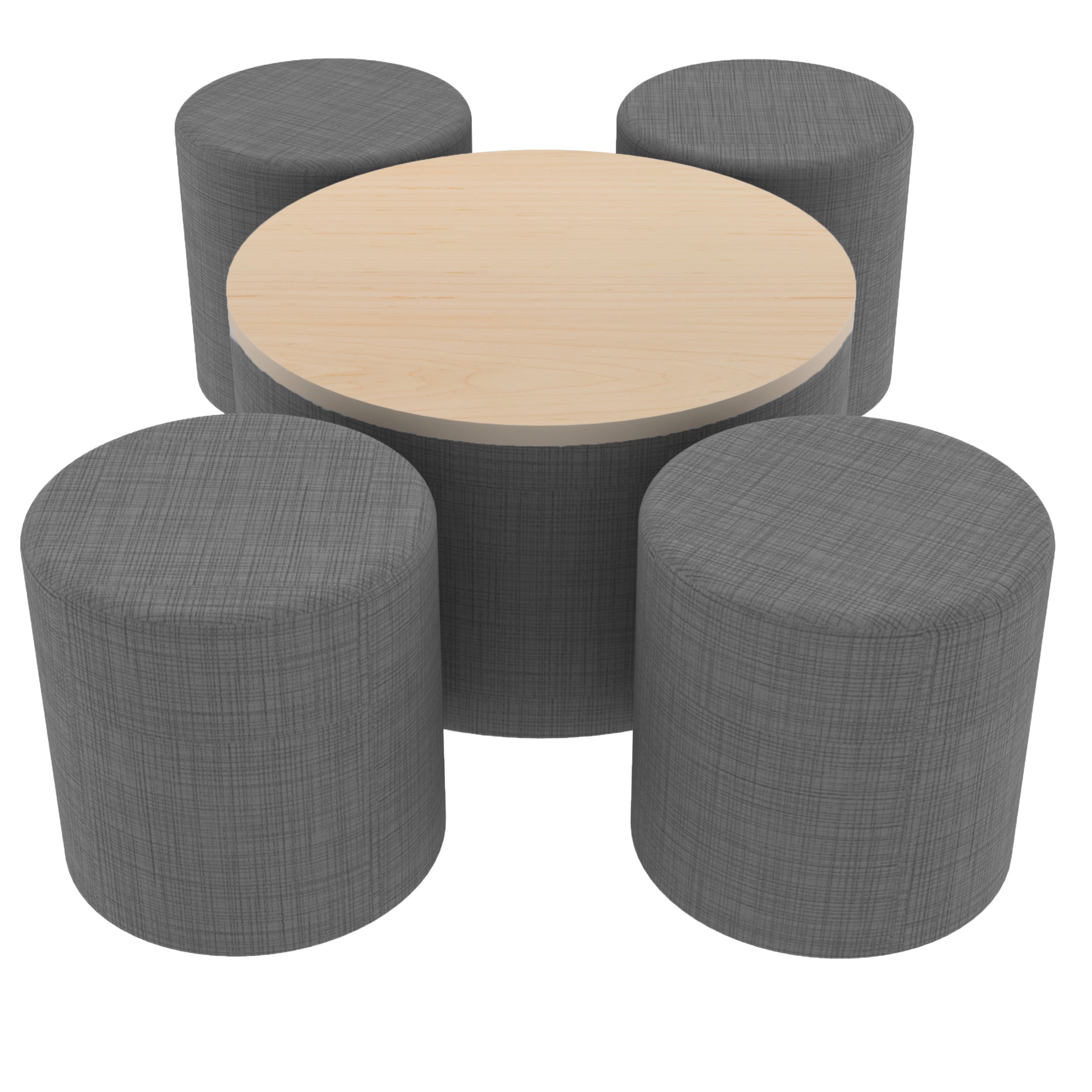 Pro Series 30" Round Ottoman Table with Round 18" H Seating, 5-Piece Set - Slate Gray Crosshatch/Maple