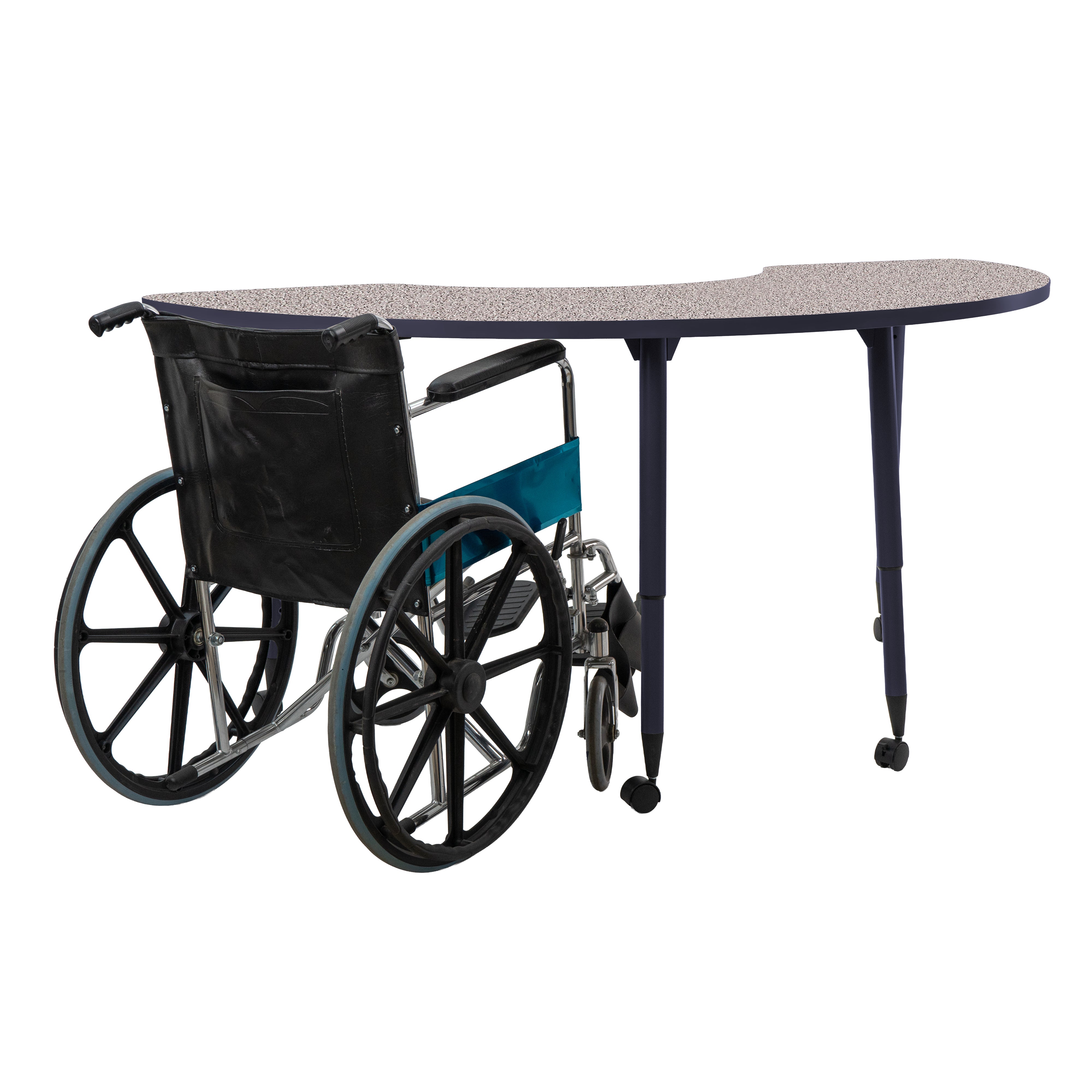 Adapte 36" x 72" Half Moon Thermofused Activity Table with Adjustable Tapered Legs - Gray/Navy