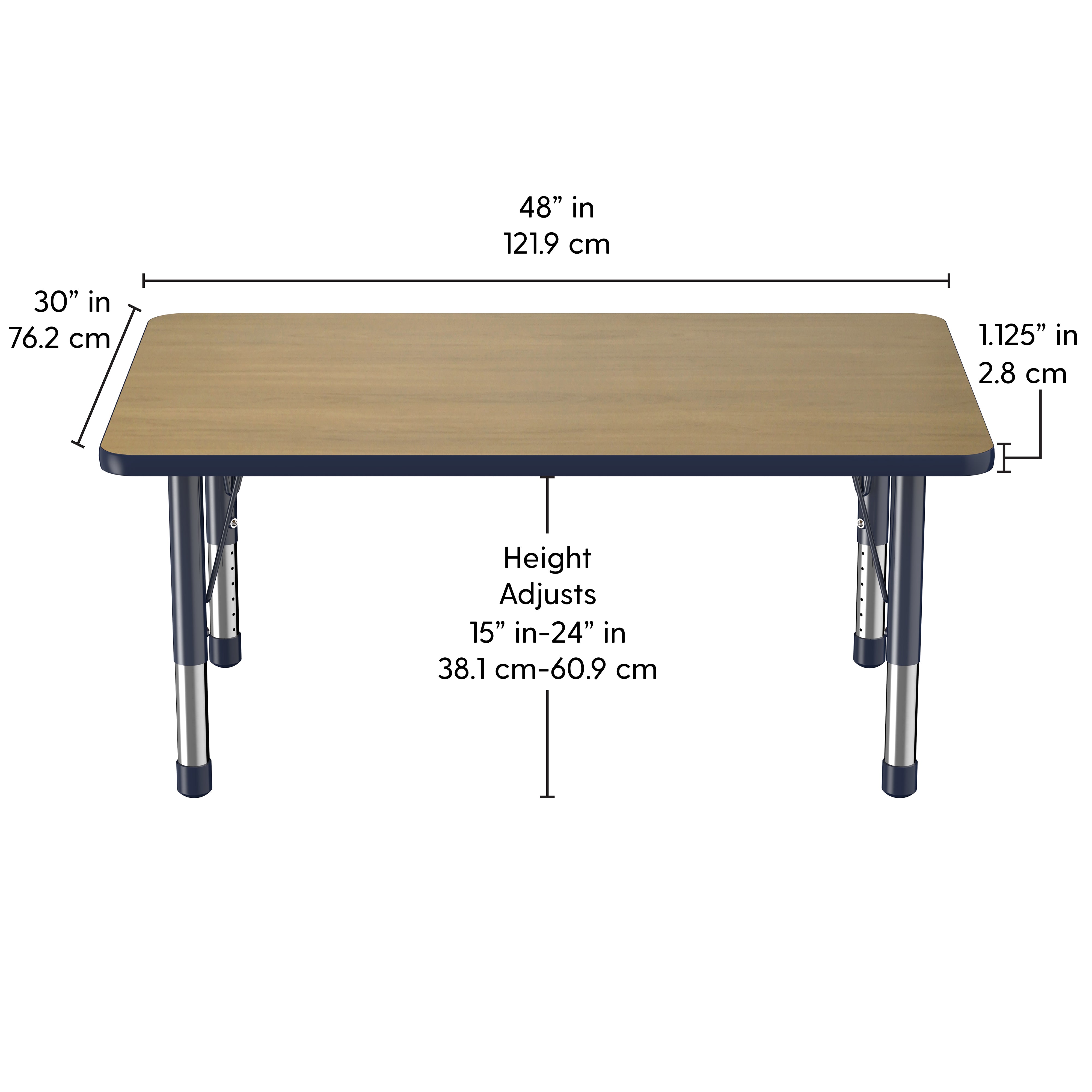 30" x 48" Rectangle T-Molding Activity Table with Adjustable Chunky Legs - Pasadena Oak/Navy