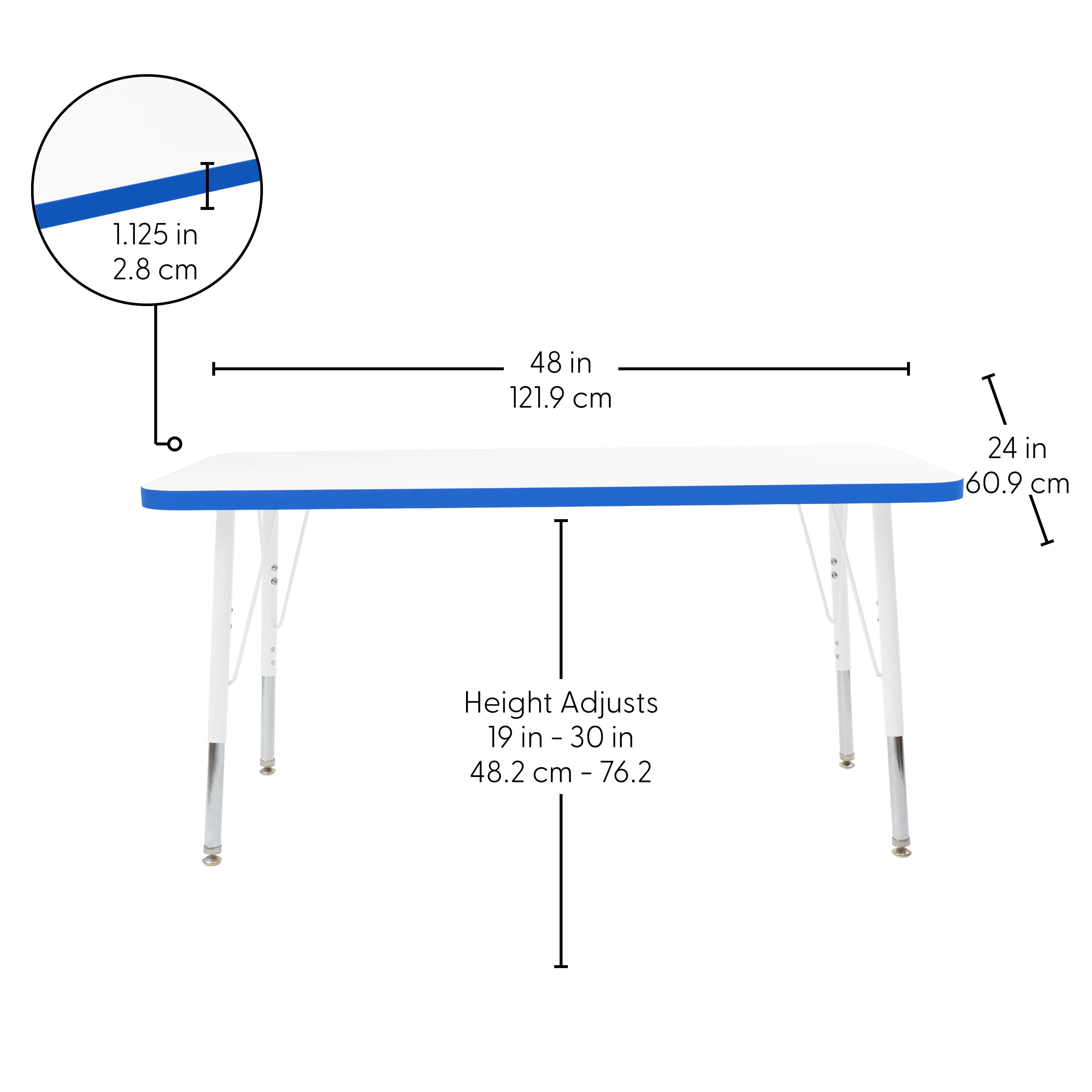 24" x 48" Rectangle Thermofused Activity Table with Adjustable Standard Swivel Glide Legs - White/Blue/White