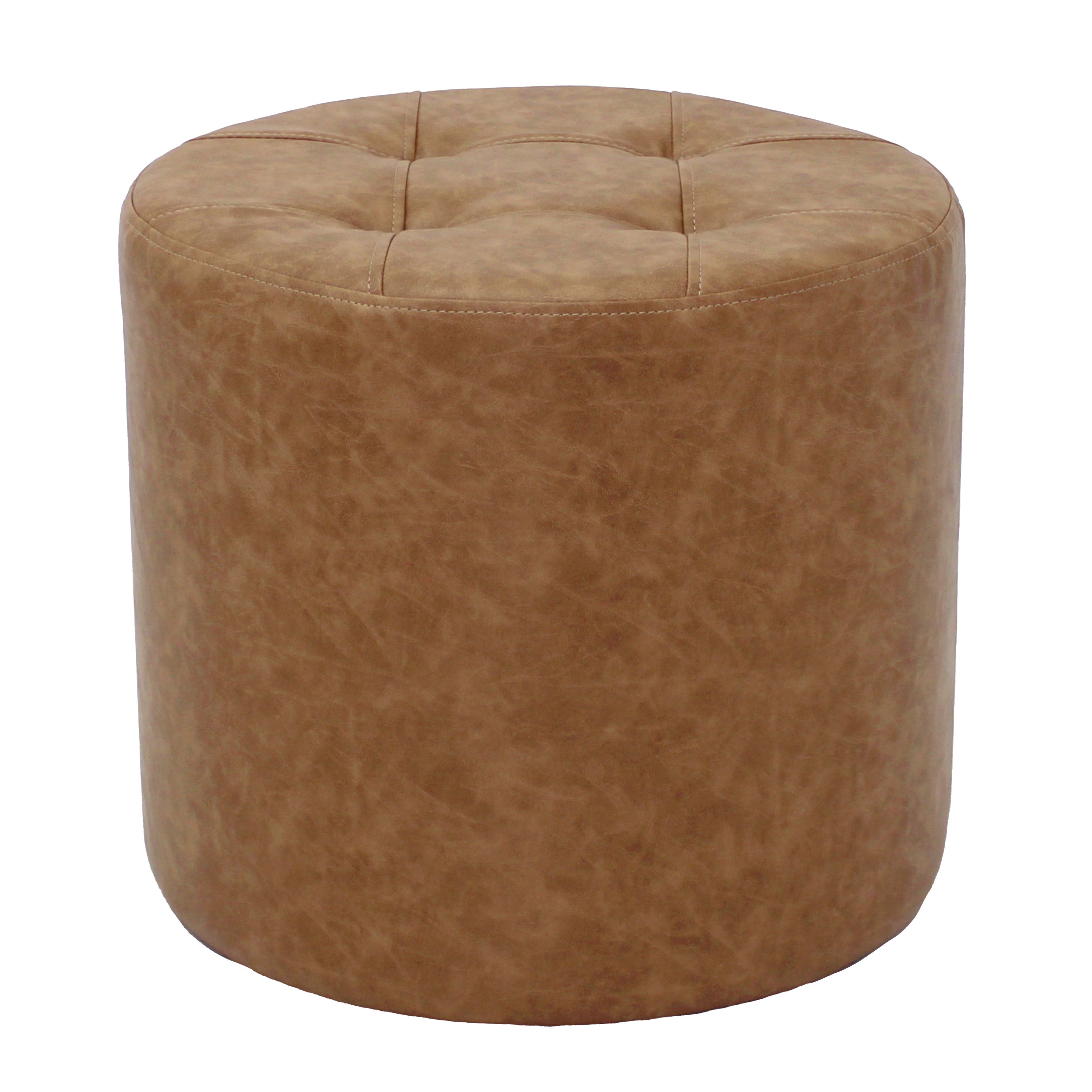 Rustic Tufted Round Ottoman 16" Height - Pecan
