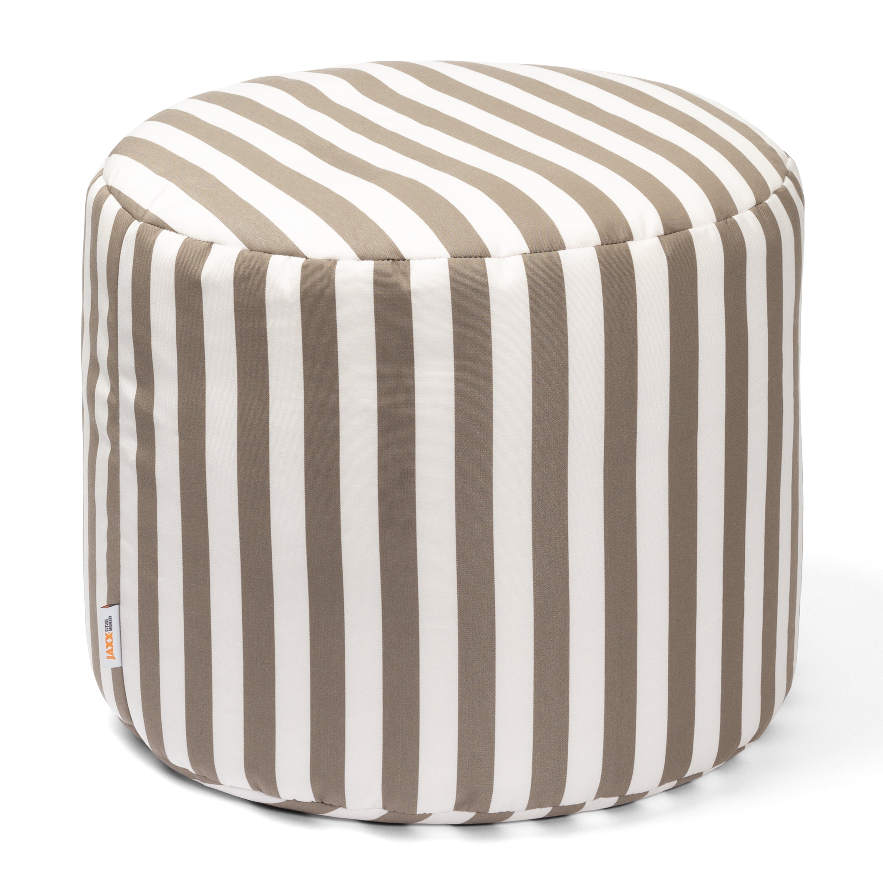Jaxx Spring Indoor / Outdoor Bean Bag Pouf Ottoman, Taupe Stripes