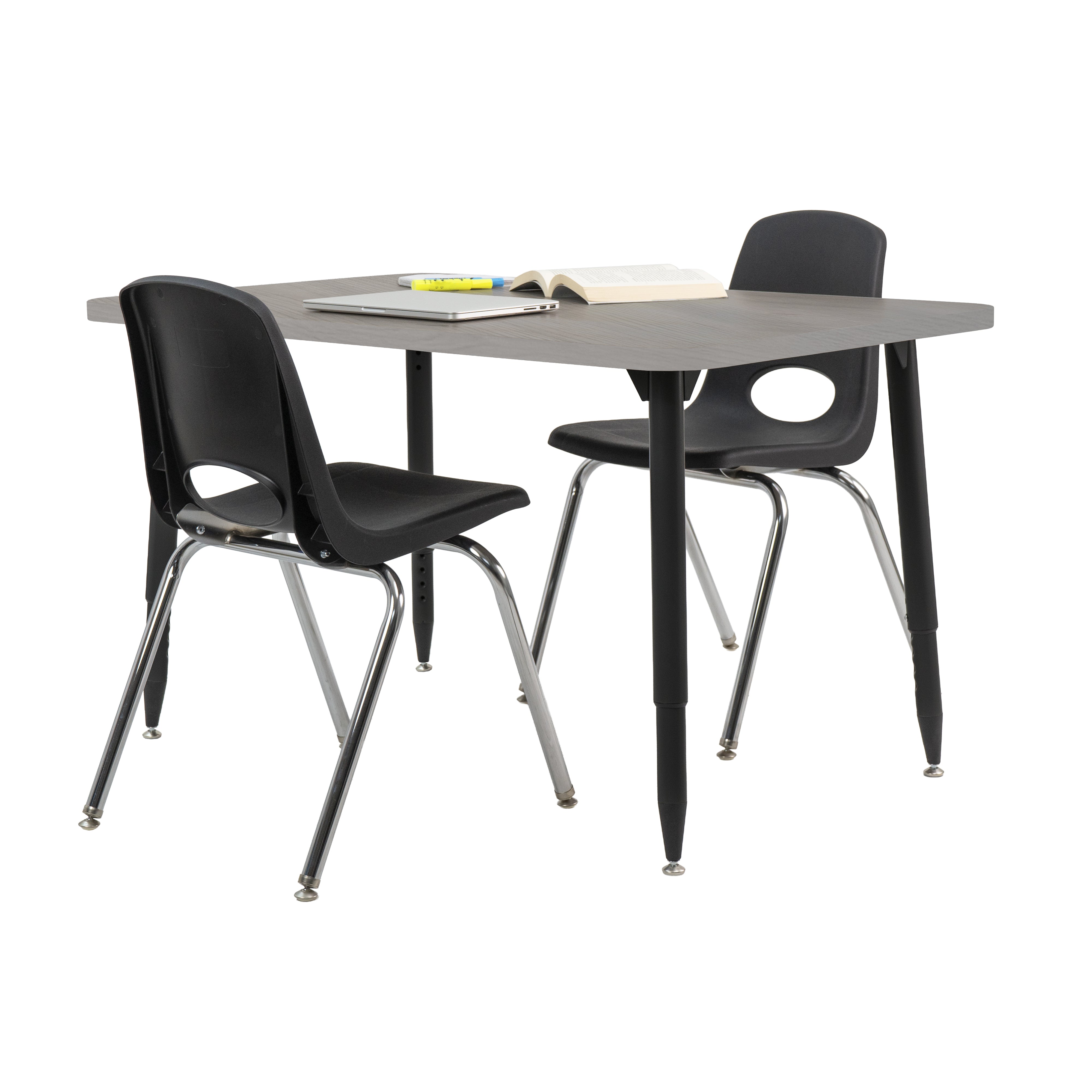 Adapte 30" x 48" Rectangle Woodgrain Activity Table with Adjustable Tapered Legs - Light Gray Wood/Black