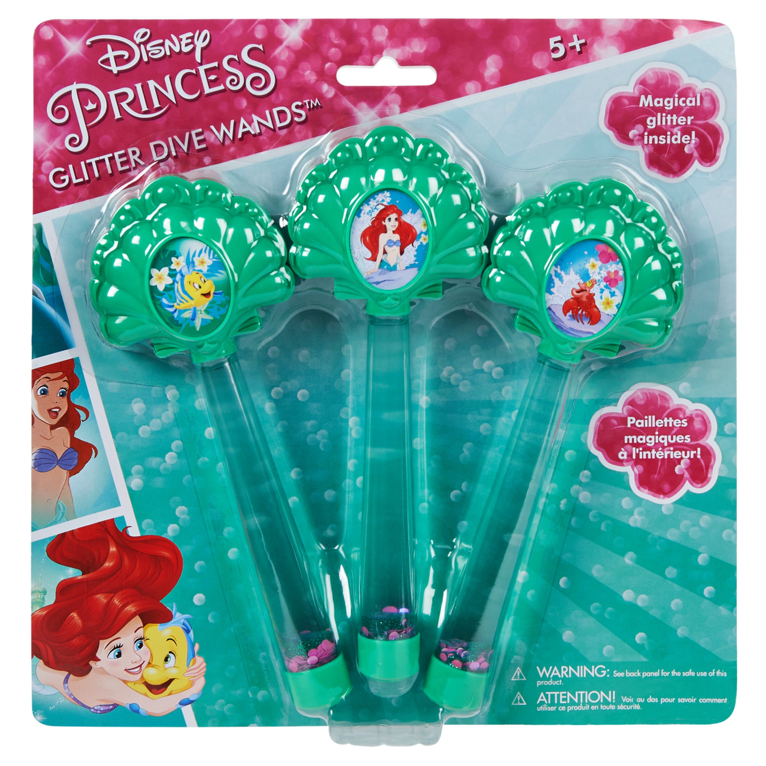 SwimWays Disney Princess Ariel Glitter Dive Wands Diving Toys 3 Pack, Bath Toys and Pool Party Supplies for Kids Ages 5 and Up, Styles May Vary