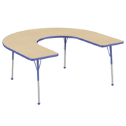 60" x 66" Horseshoe T-Molding Activity Table with Adjustable Standard Ball Glide Legs - Maple/Blue