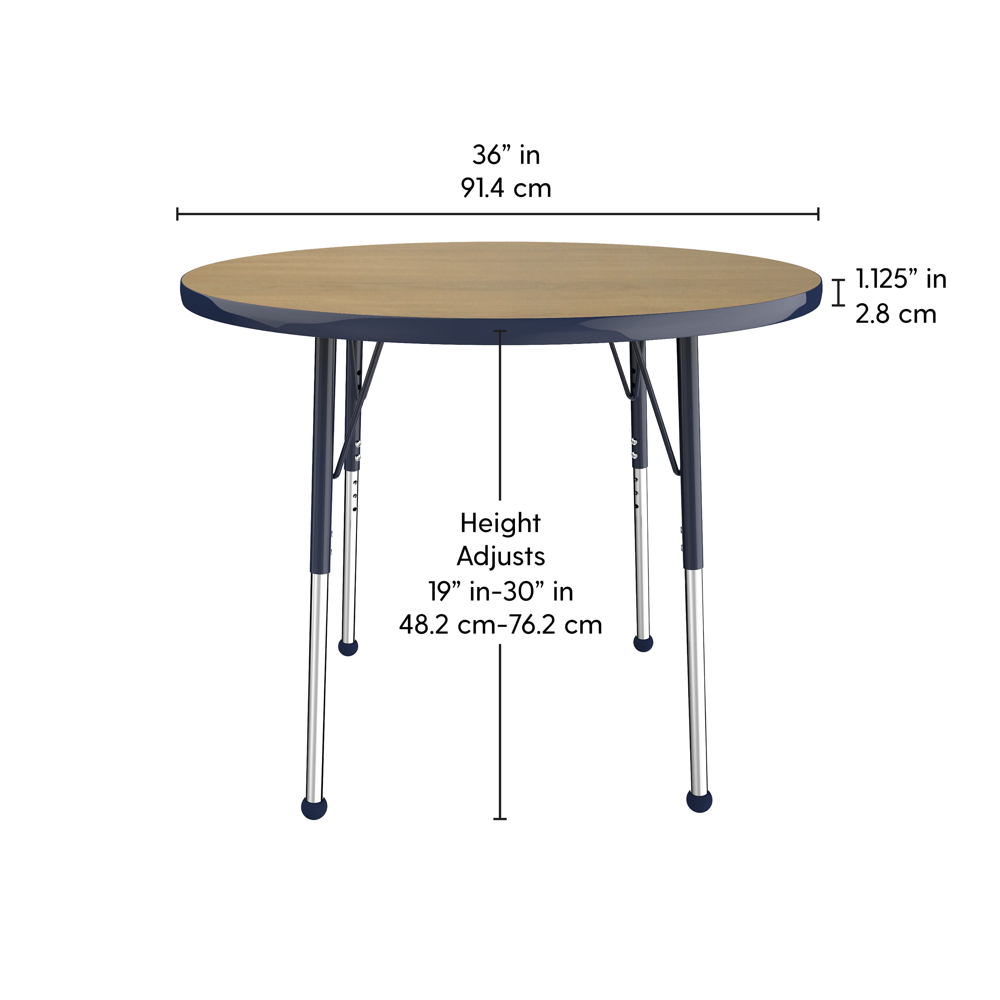36" Round T-Molding Activity Table with Adjustable Standard Ball Glide Legs - Pasadena Oak/Navy